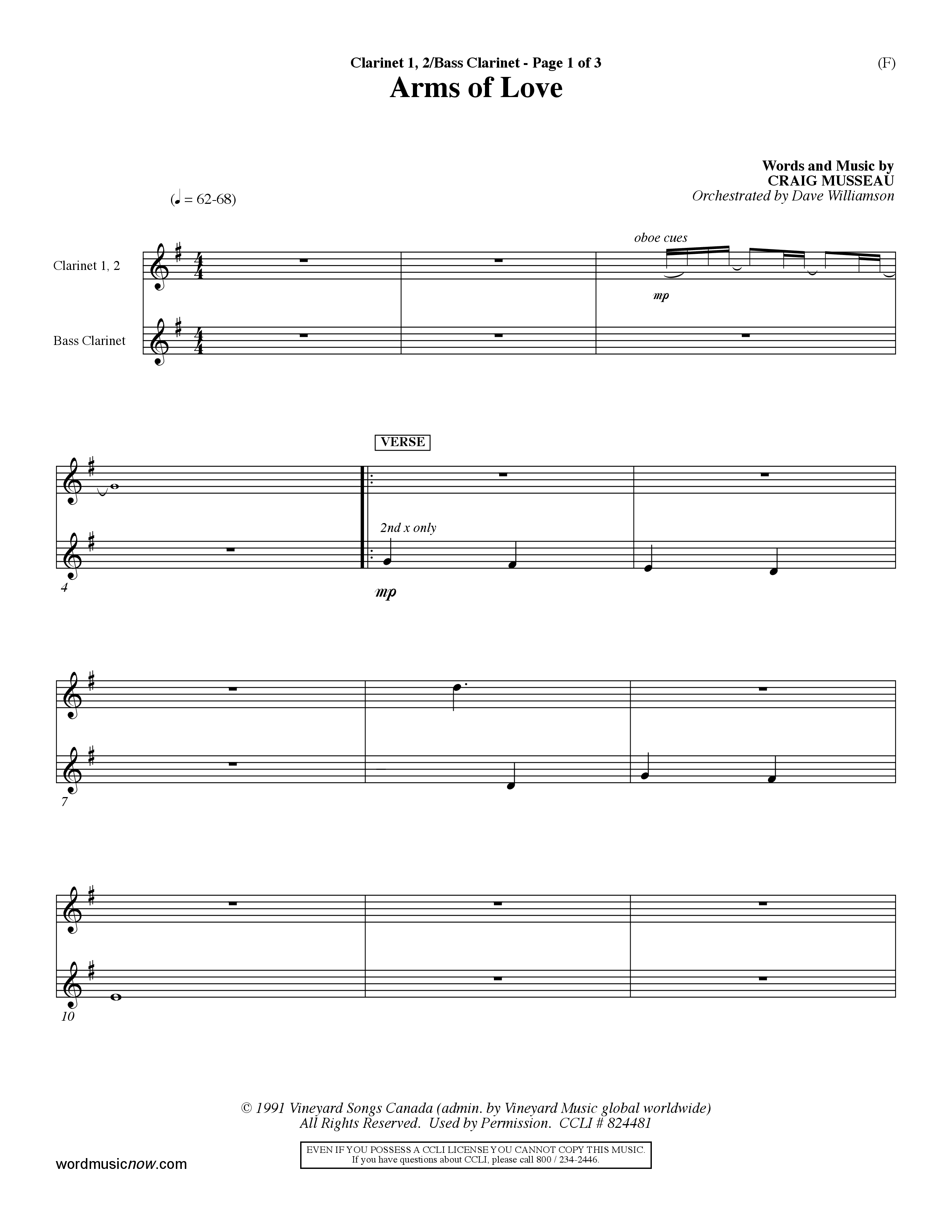 Arms Of Love (Choral Anthem SATB) Clarinet 1/2, Bass Clarinet (Word Music Choral / Orch. Dave Williamson)