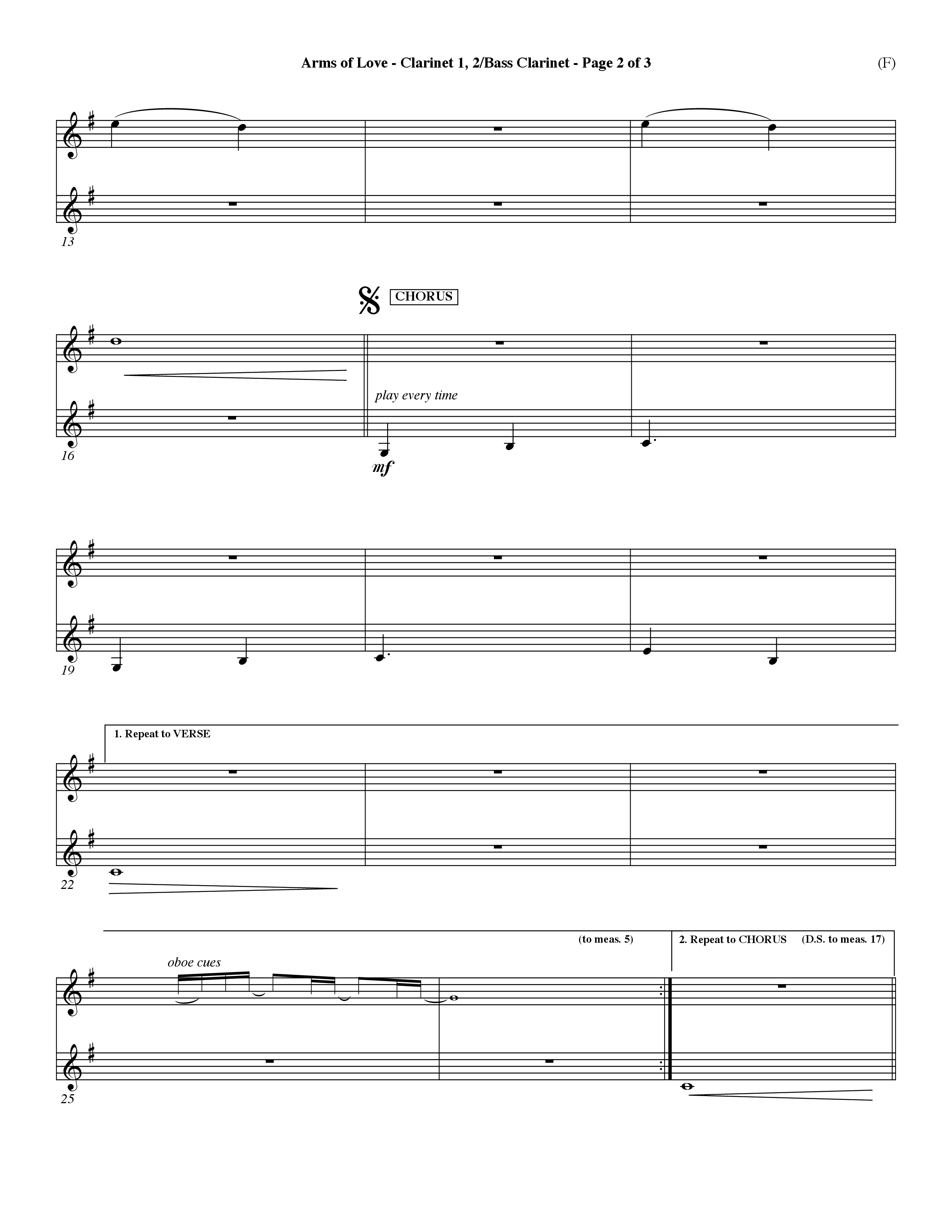 Arms Of Love (Choral Anthem SATB) Clarinet 1/2, Bass Clarinet (Word Music Choral / Orch. Dave Williamson)