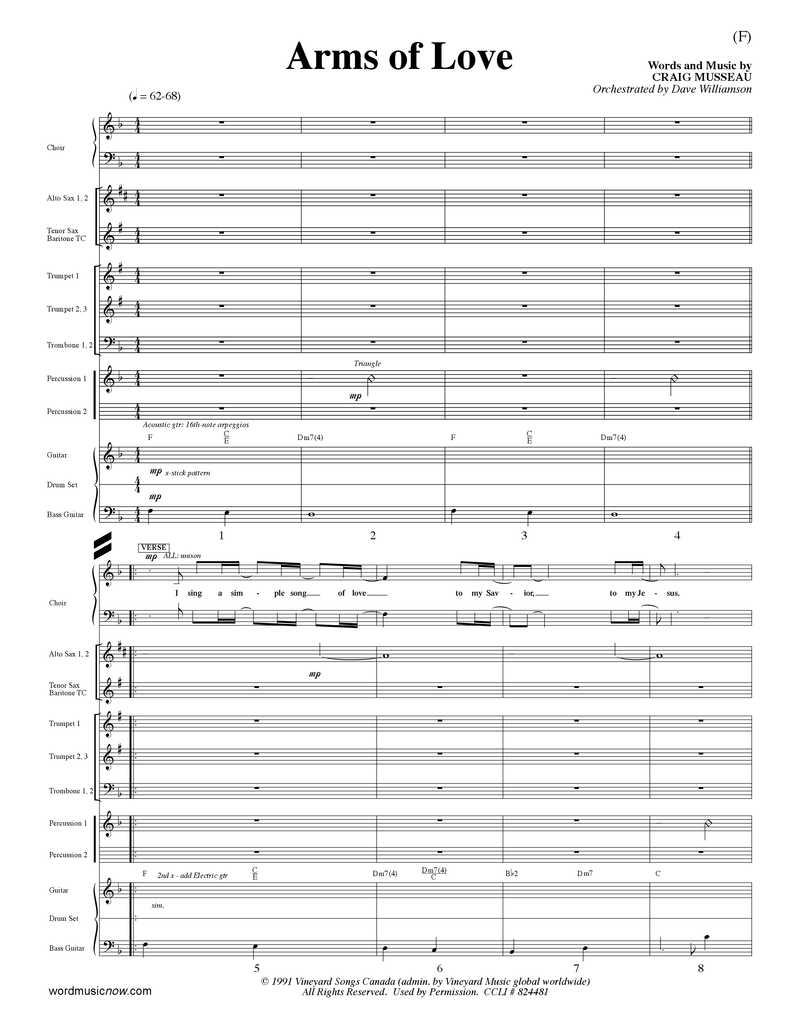 Arms Of Love (Choral Anthem SATB) PraiseBand (incl. Brass) (Word Music Choral / Orch. Dave Williamson)