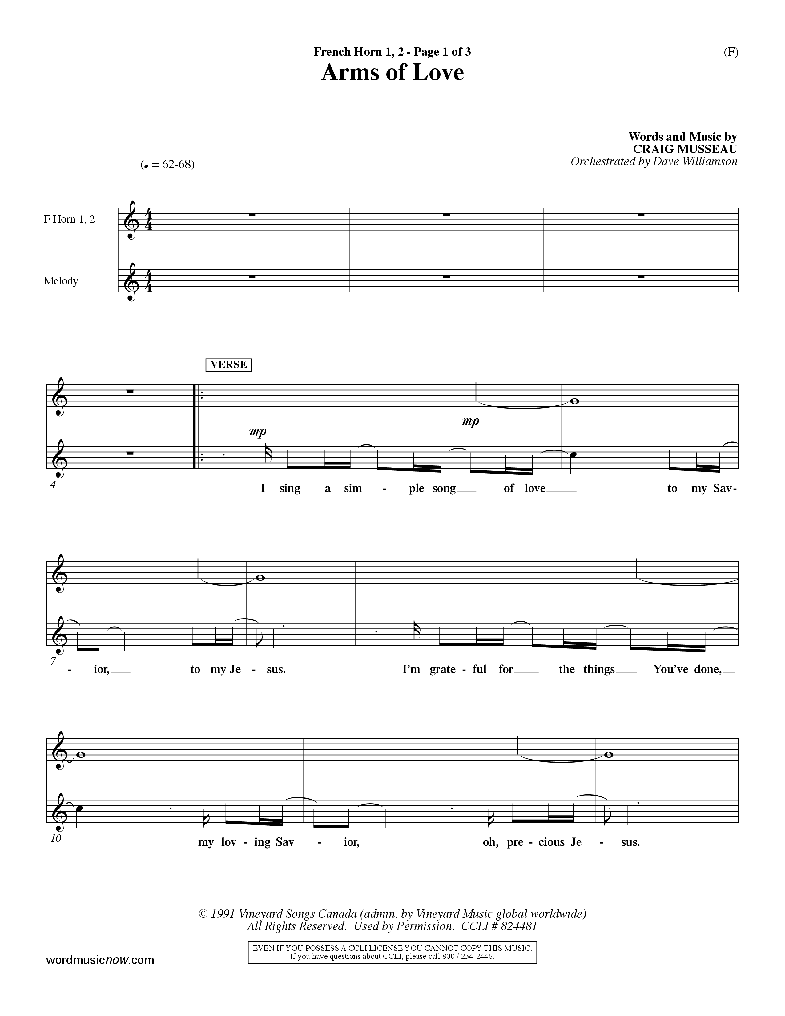 Arms Of Love (Choral Anthem SATB) French Horn (Word Music Choral / Orch. Dave Williamson)