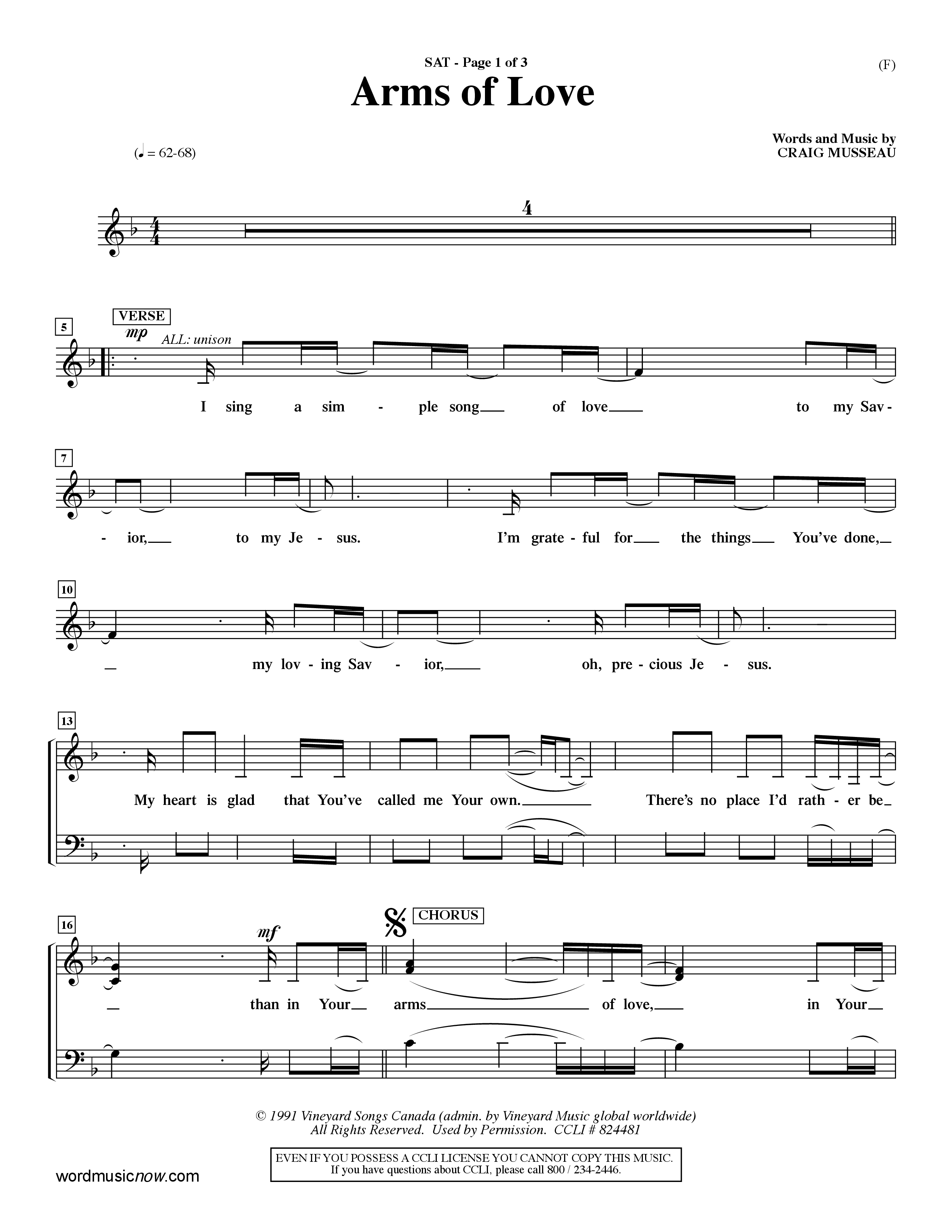Arms Of Love (Choral Anthem SATB) Lead Sheet (SAT) (Word Music Choral / Orch. Dave Williamson)