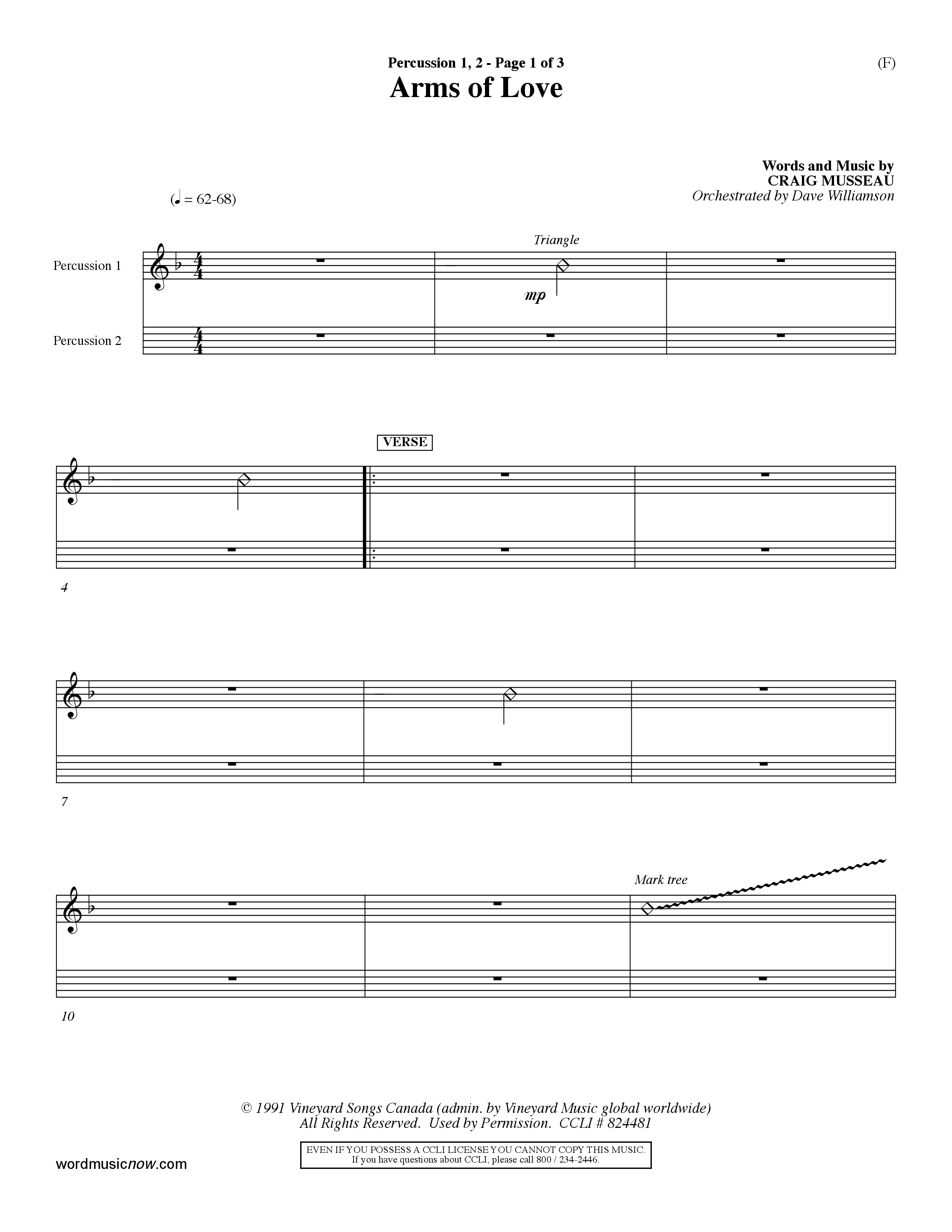 Arms Of Love (Choral Anthem SATB) Percussion 1/2 (Word Music Choral / Orch. Dave Williamson)