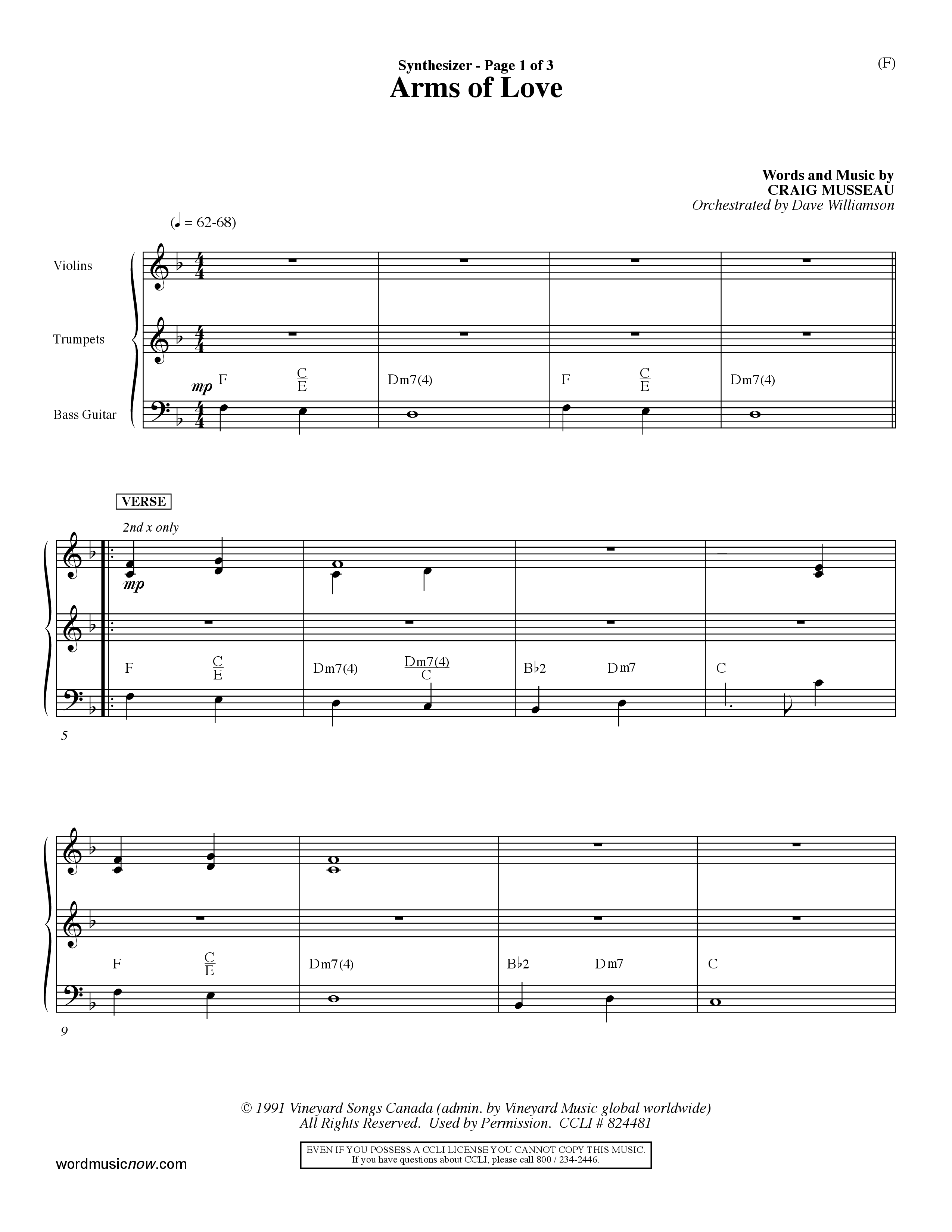Arms Of Love (Choral Anthem SATB) Synth (Word Music Choral / Orch. Dave Williamson)