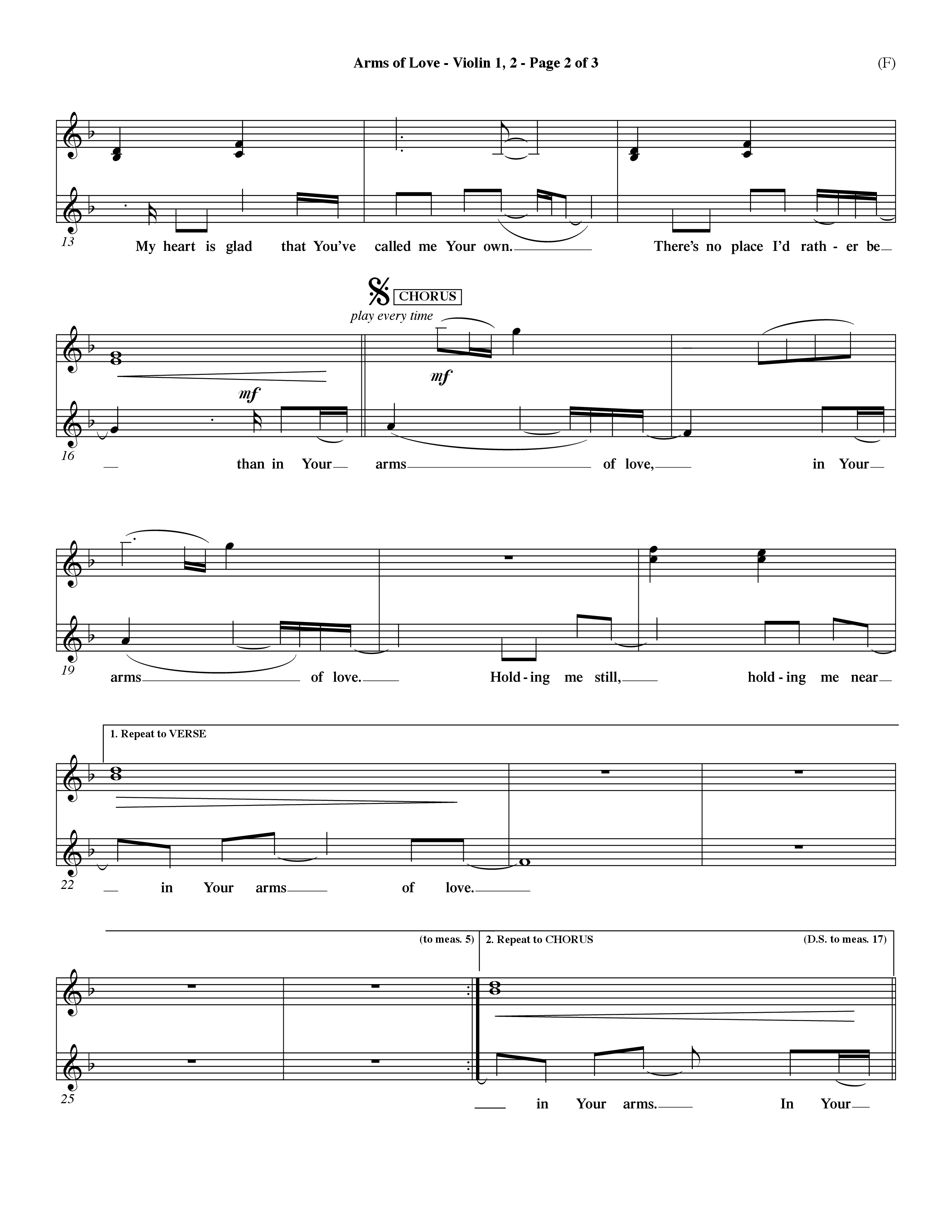 Arms Of Love (Choral Anthem SATB) Violin 1/2 (Word Music Choral / Orch. Dave Williamson)