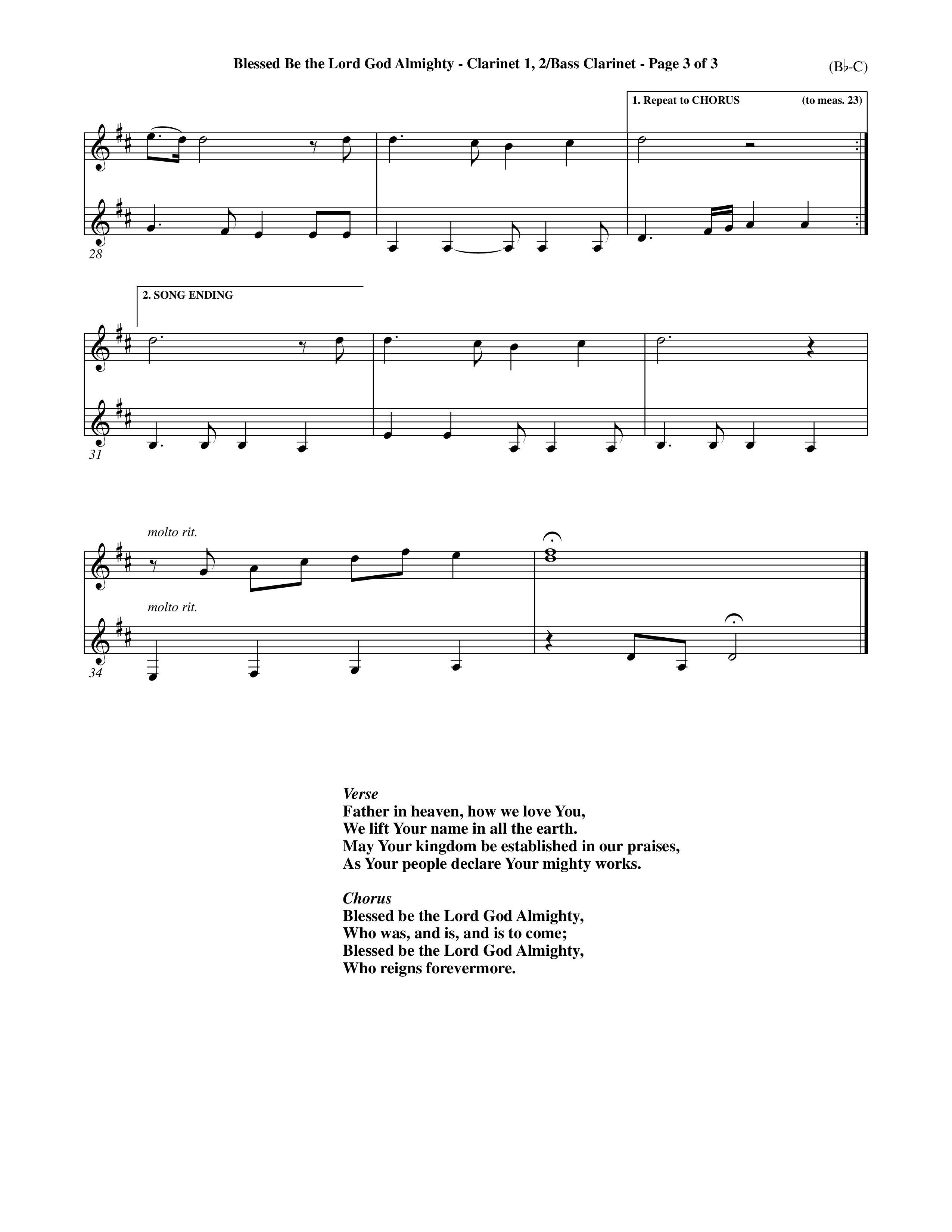 Blessed Be The Lord God Almighty (Choral Anthem SATB) Clarinet 1/2, Bass Clarinet (Word Music Choral / Orch. Roy Herzer / Orch. Andrew High)