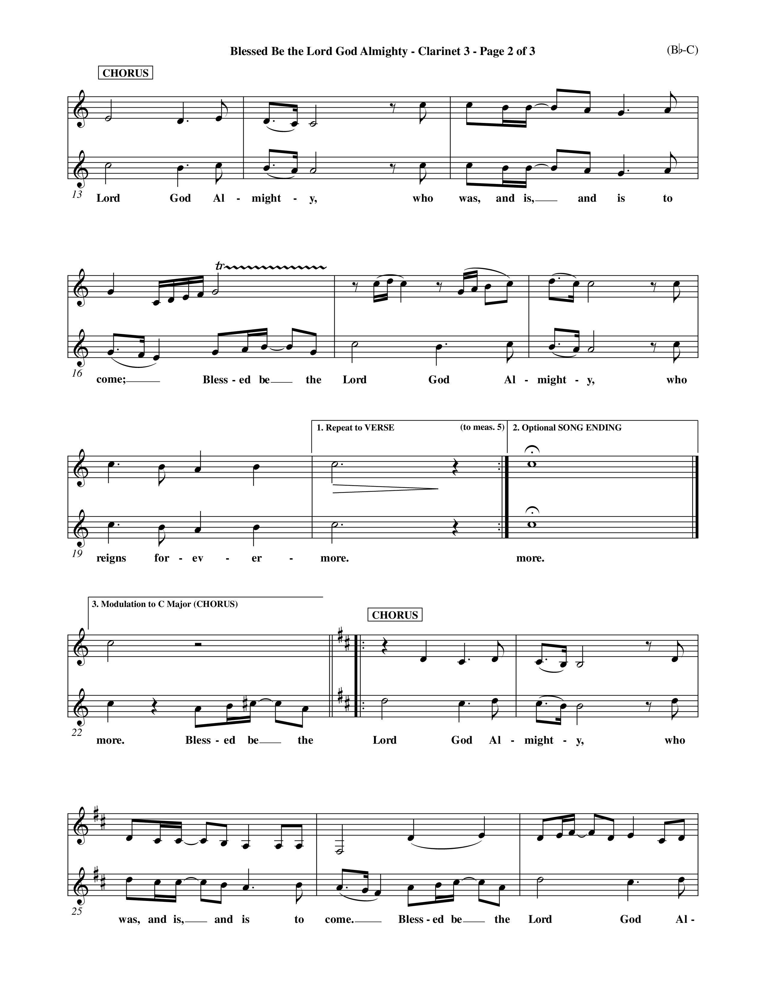 Blessed Be The Lord God Almighty (Choral Anthem SATB) Clarinet 3 (Word Music Choral / Orch. Roy Herzer / Orch. Andrew High)