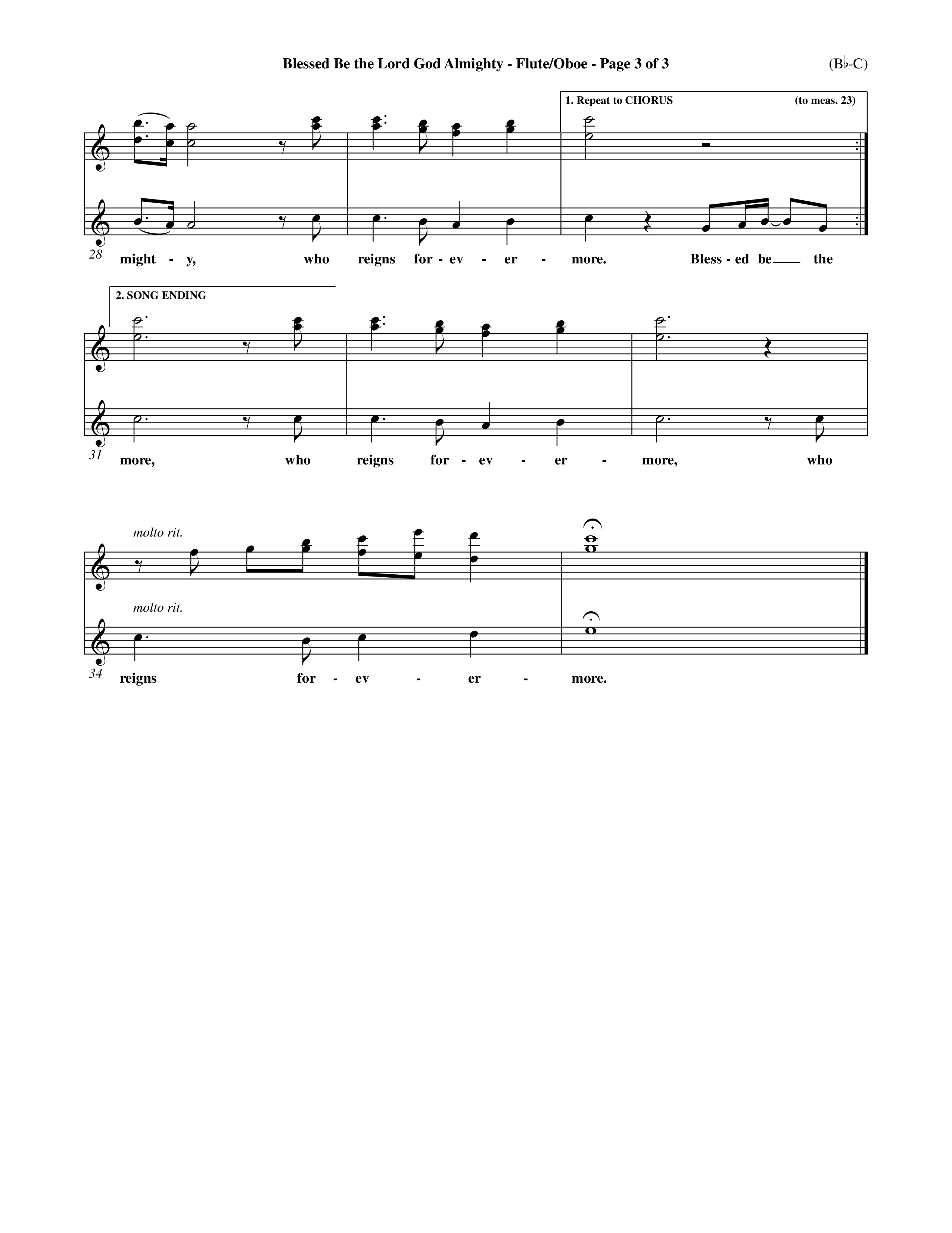 Blessed Be The Lord God Almighty (Choral Anthem SATB) Flute/Oboe (Word Music Choral / Orch. Roy Herzer / Orch. Andrew High)