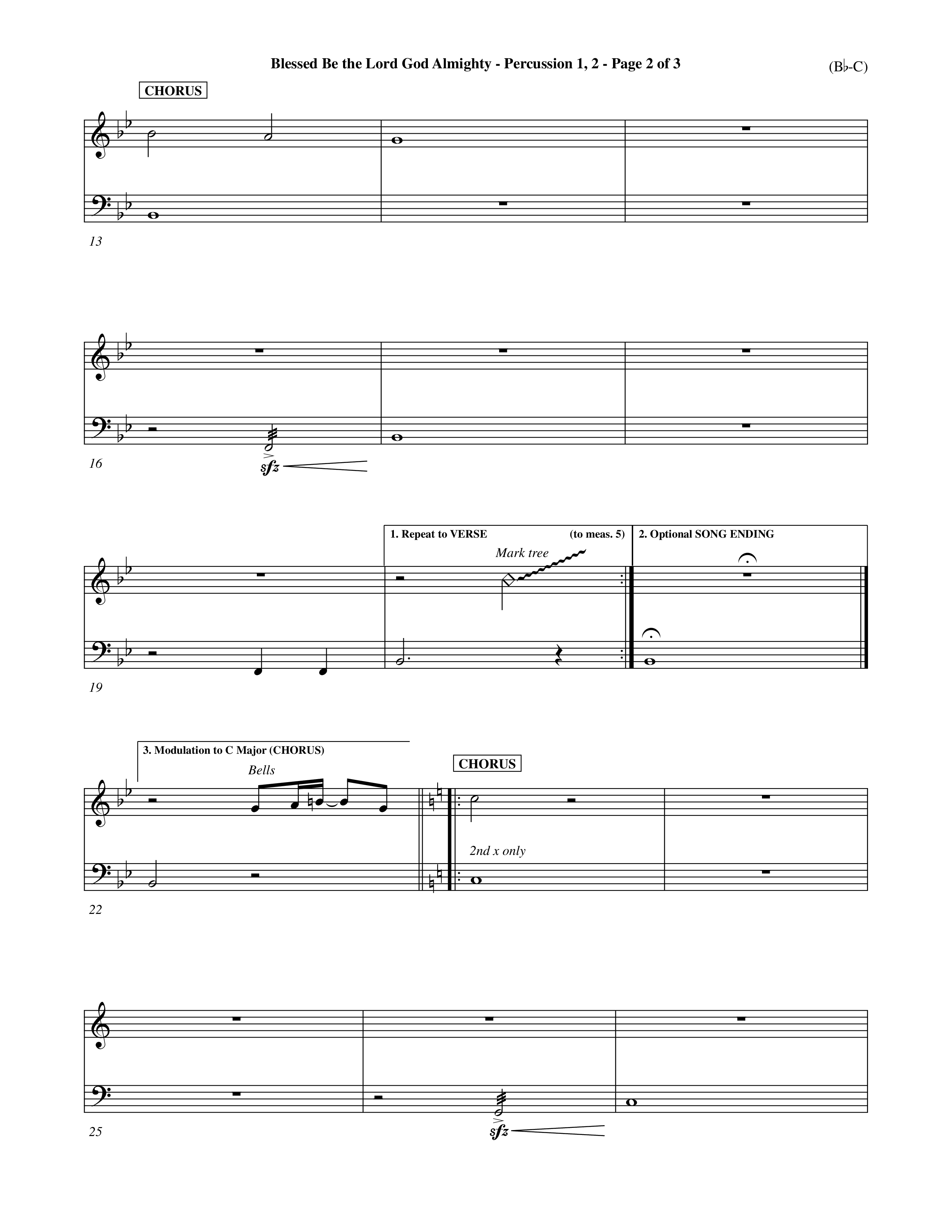 Blessed Be The Lord God Almighty (Choral Anthem SATB) Percussion 1/2 (Word Music Choral / Orch. Roy Herzer / Orch. Andrew High)