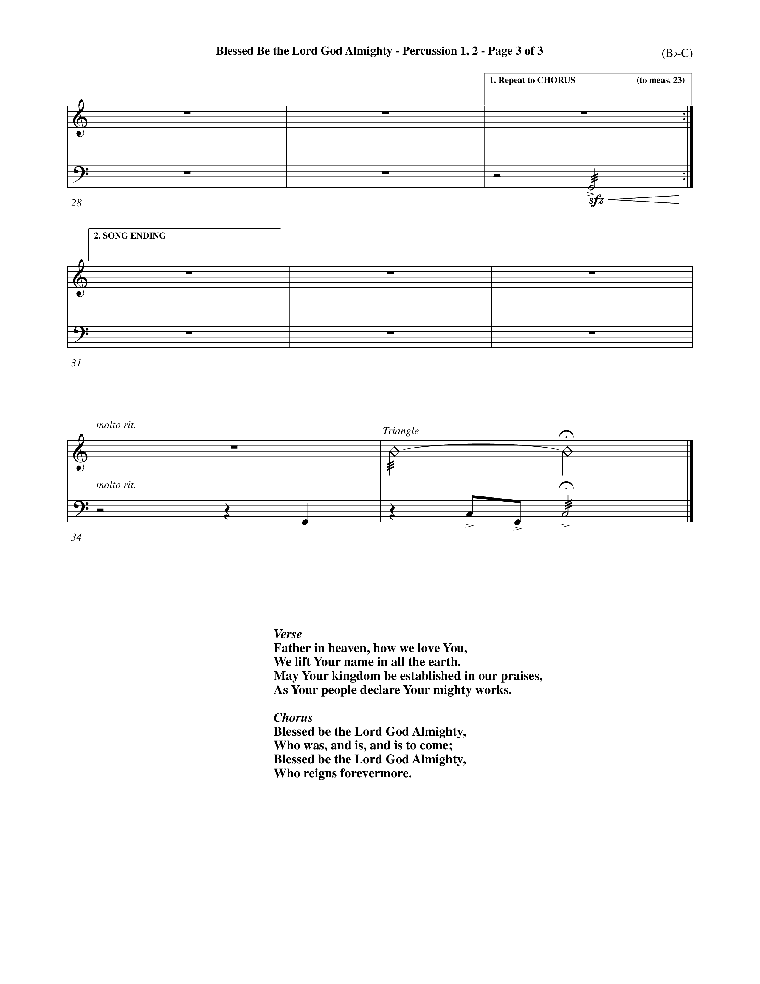Blessed Be The Lord God Almighty (Choral Anthem SATB) Percussion 1/2 (Word Music Choral / Orch. Roy Herzer / Orch. Andrew High)