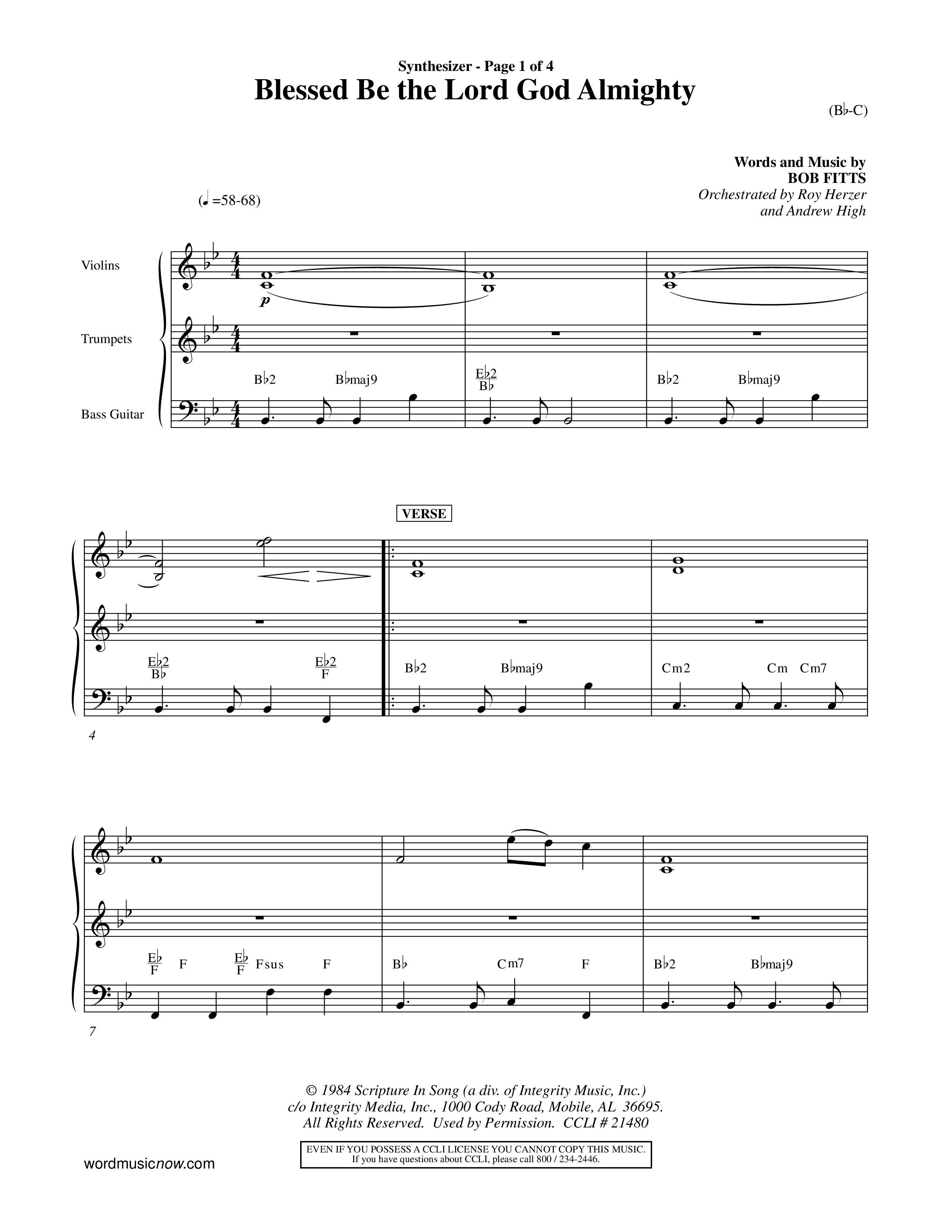 Blessed Be The Lord God Almighty (Choral Anthem SATB) Synth (Word Music Choral / Orch. Roy Herzer / Orch. Andrew High)