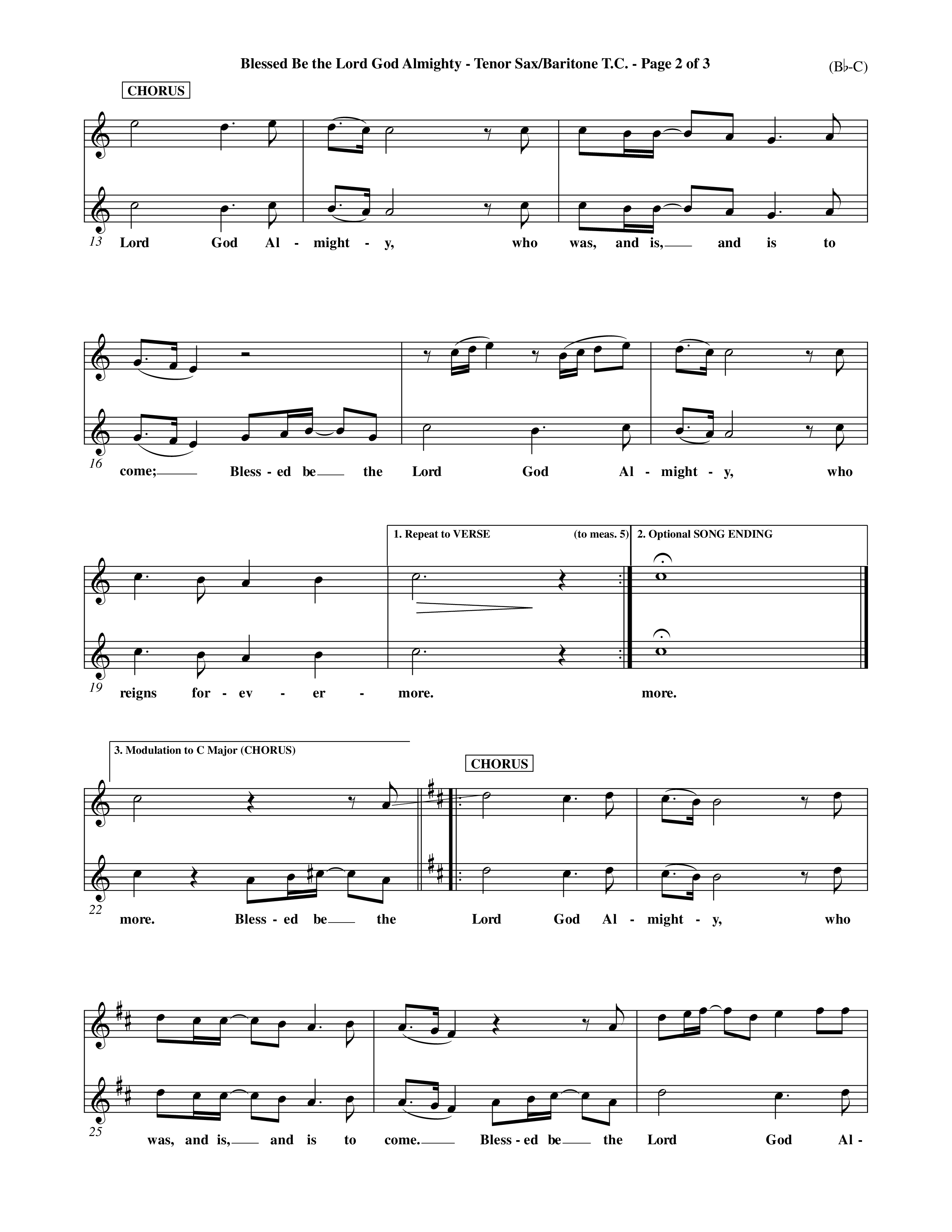 Blessed Be The Lord God Almighty (Choral Anthem SATB) Tenor Sax/Baritone T.C. (Word Music Choral / Orch. Roy Herzer / Orch. Andrew High)