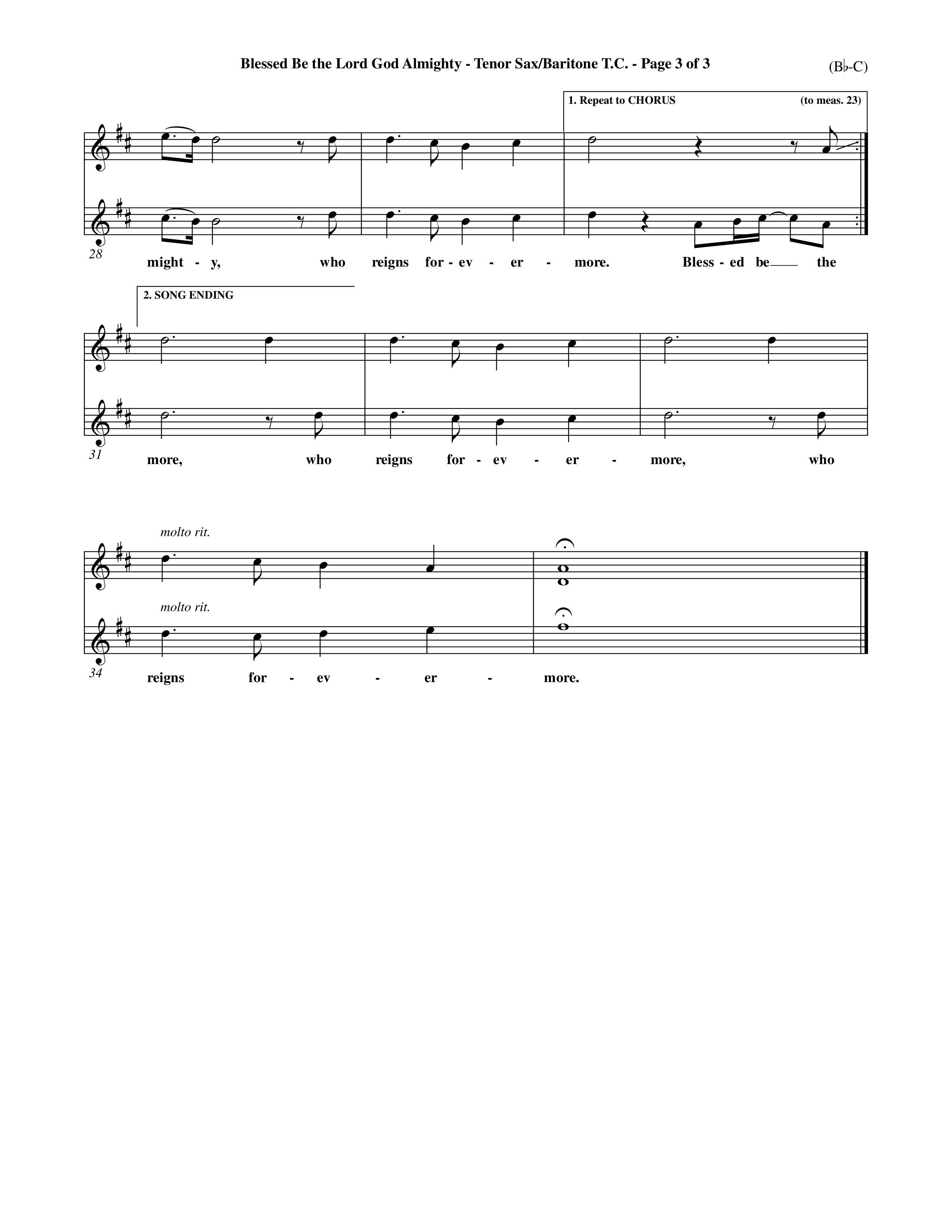 Blessed Be The Lord God Almighty (Choral Anthem SATB) Tenor Sax/Baritone T.C. (Word Music Choral / Orch. Roy Herzer / Orch. Andrew High)