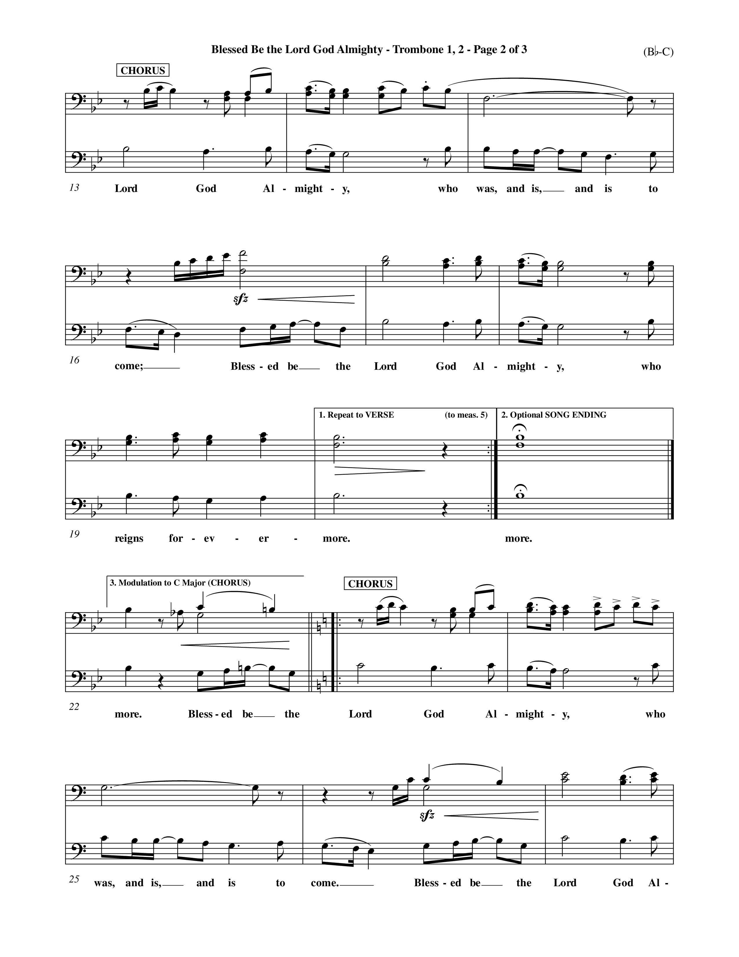 Blessed Be The Lord God Almighty (Choral Anthem SATB) Trombone 1/2 (Word Music Choral / Orch. Roy Herzer / Orch. Andrew High)