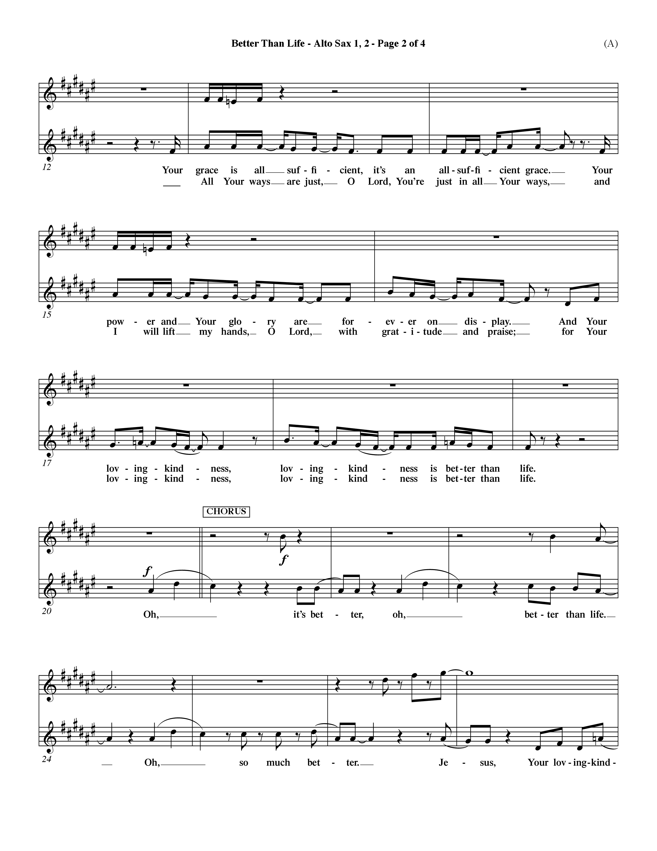 Better Than Life (Choral Anthem SATB) Alto Sax 1/2 (Word Music Choral / Orch. Dave Williamson)