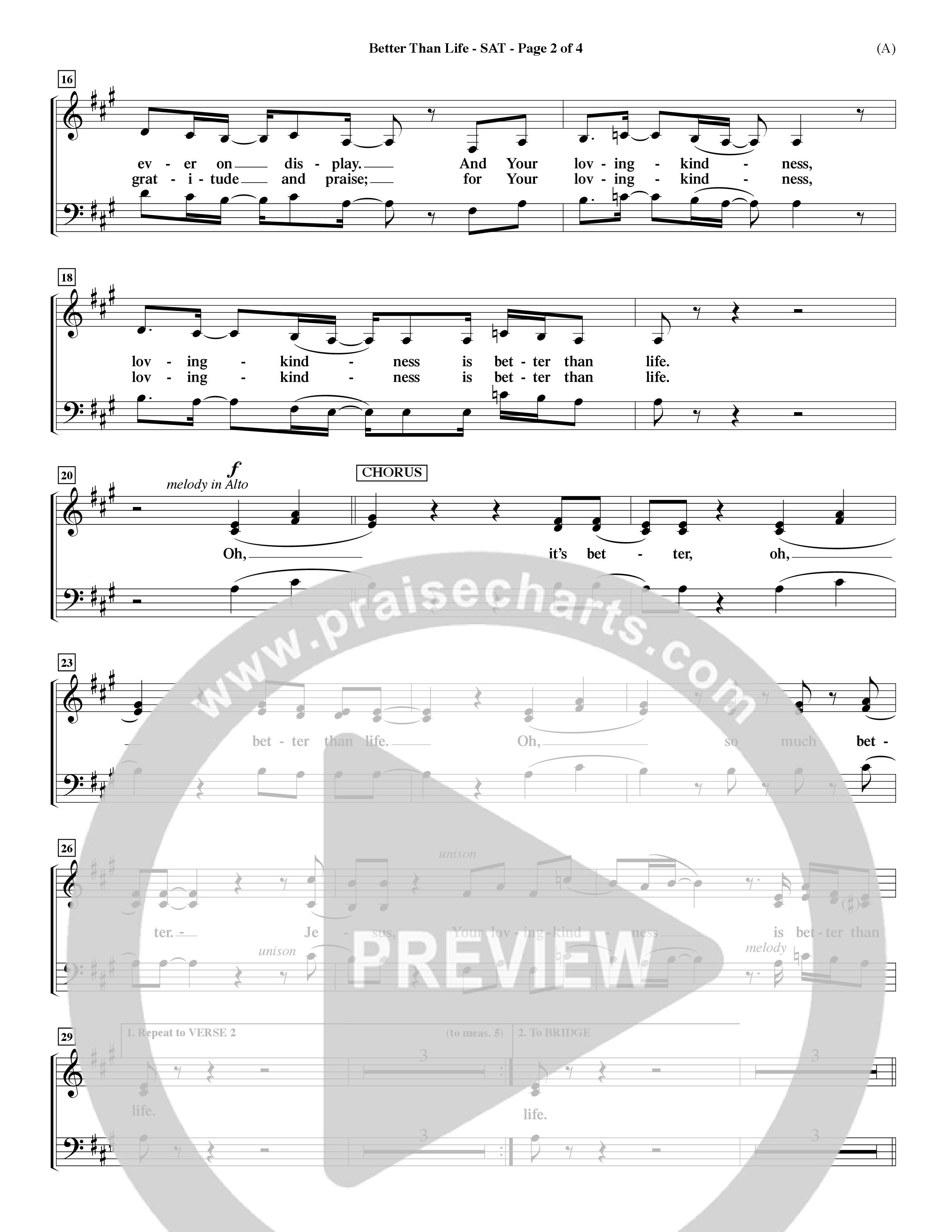 Better Than Life (Choral Anthem SATB) Lead Sheet (SAT) (Word Music Choral / Orch. Dave Williamson)