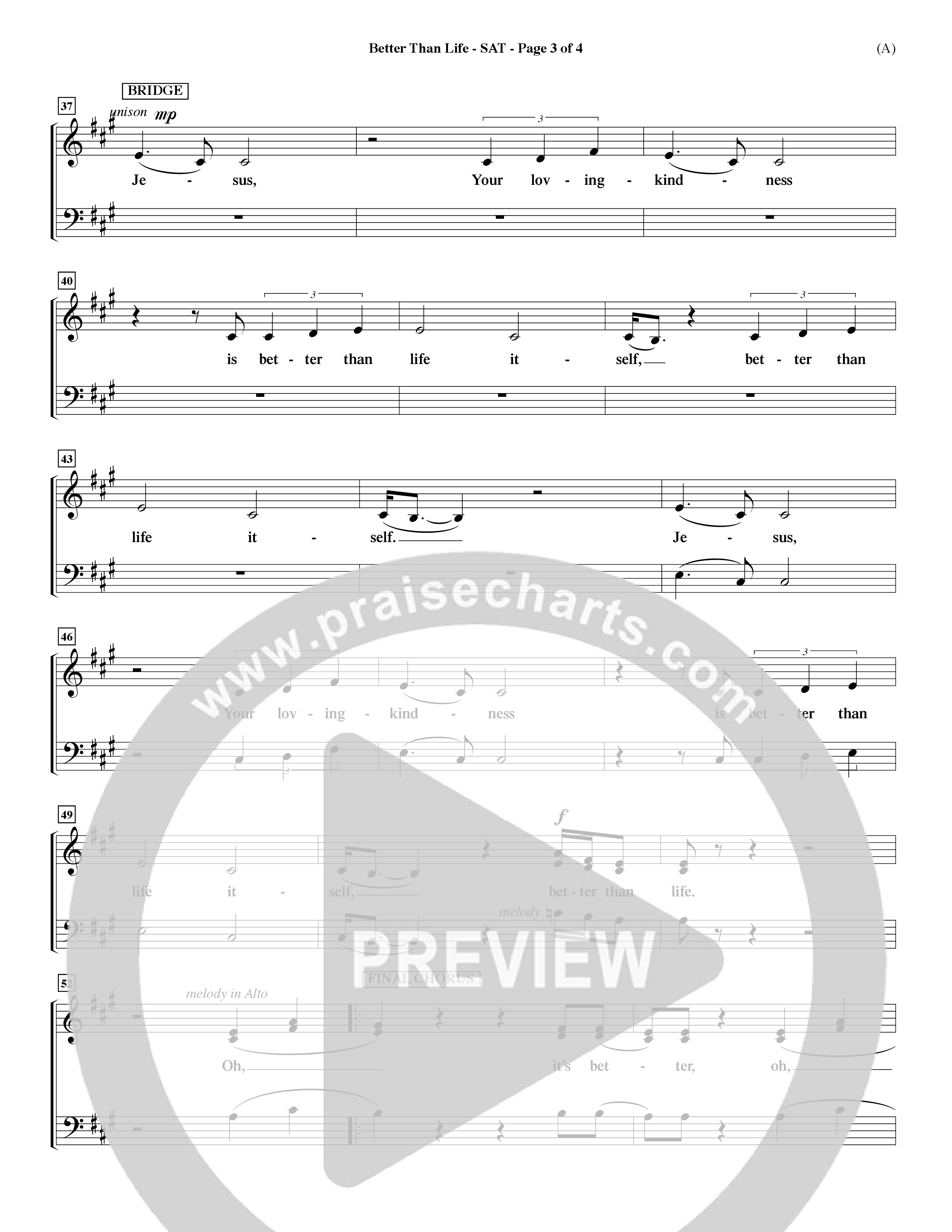 Better Than Life (Choral Anthem SATB) Lead Sheet (SAT) (Word Music Choral / Orch. Dave Williamson)