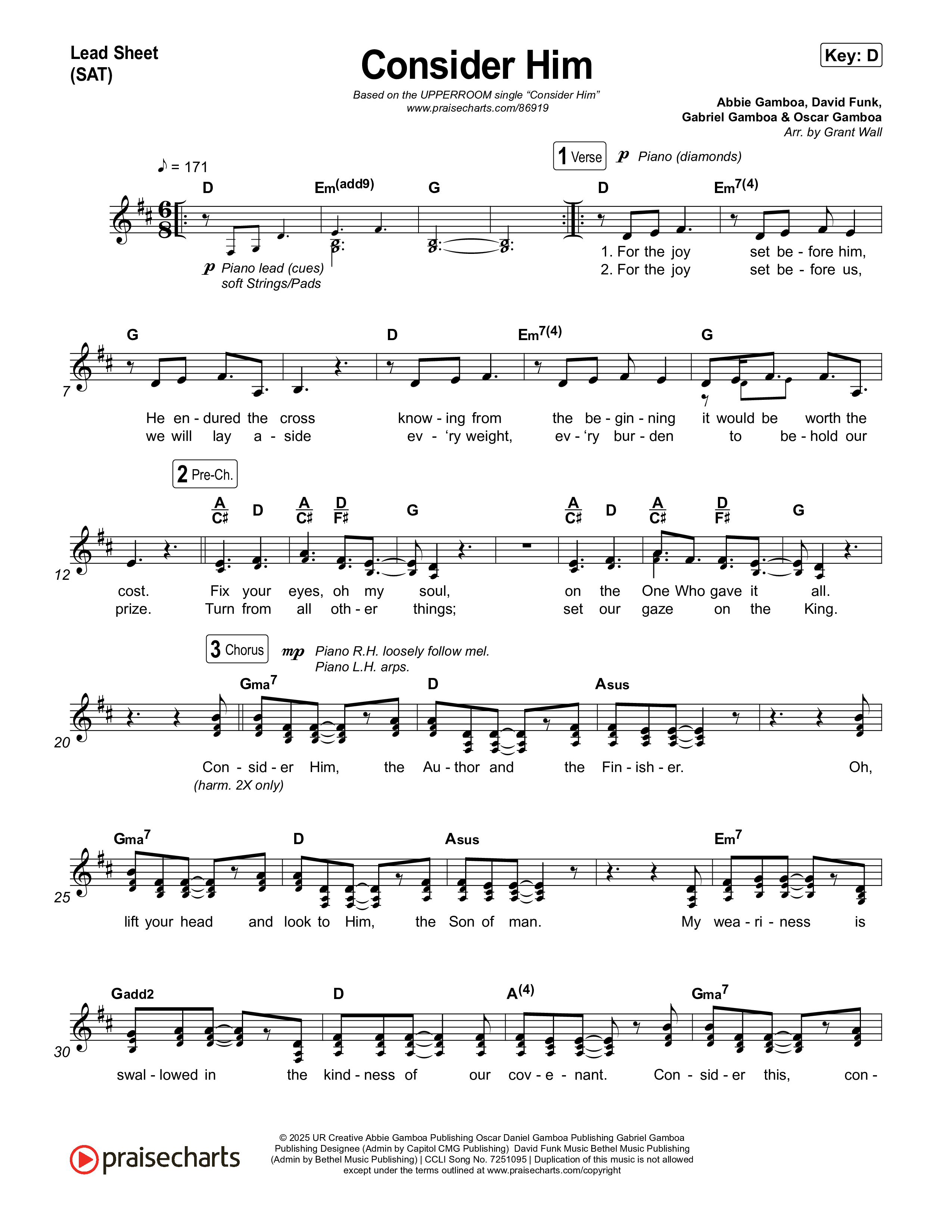 Consider Him Lead Sheet (SAT) (UPPERROOM)