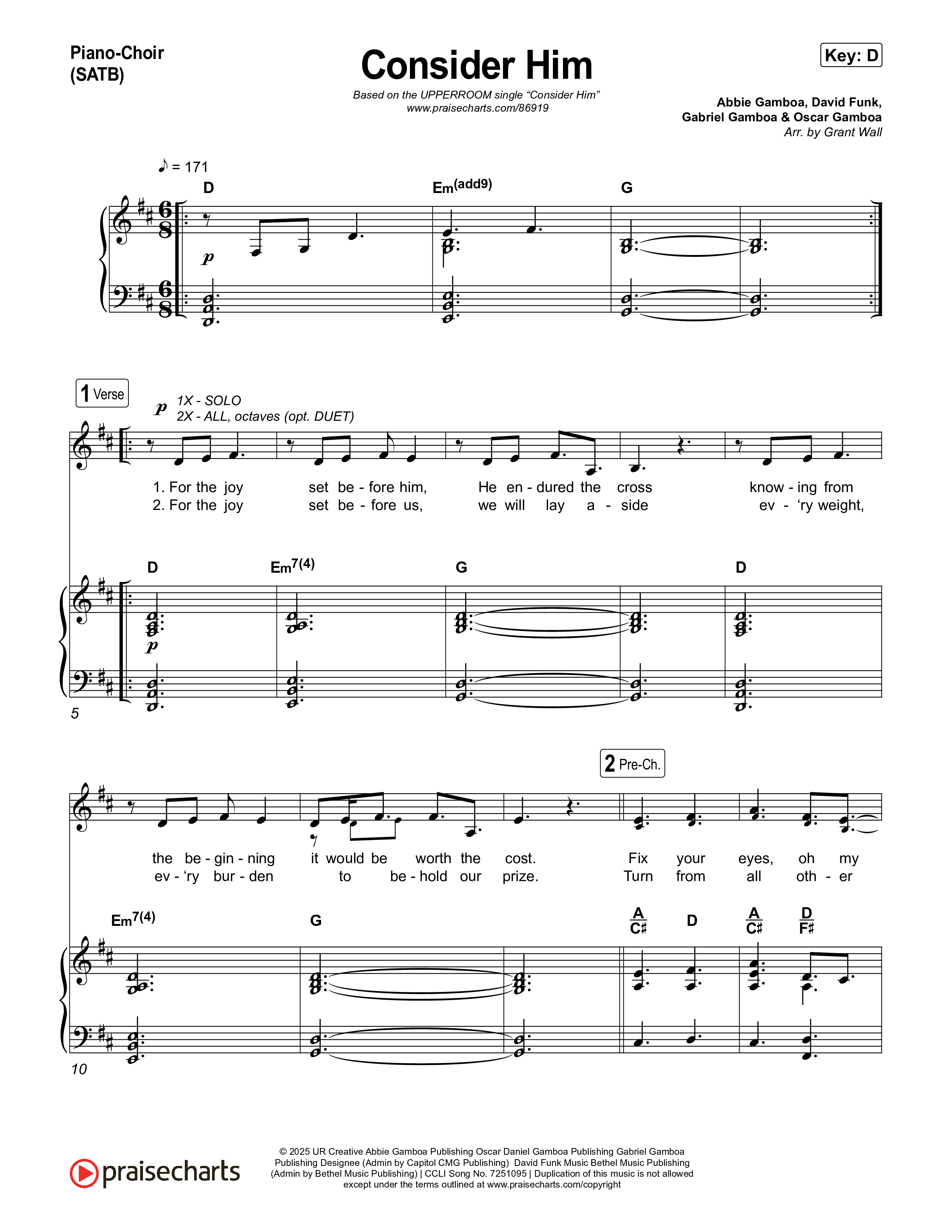 Consider Him Piano/Vocal (SATB) (UPPERROOM)