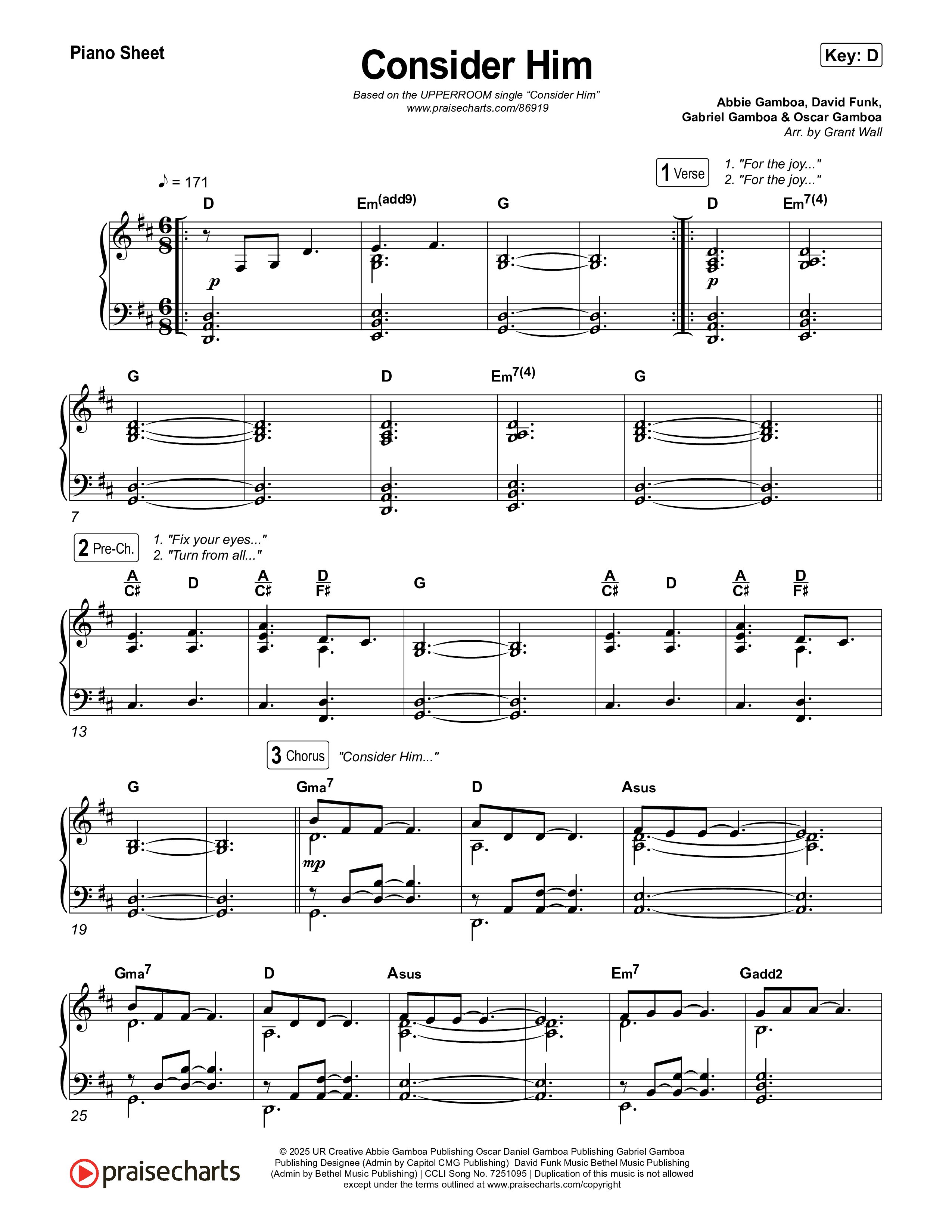 Consider Him Piano Sheet (UPPERROOM)