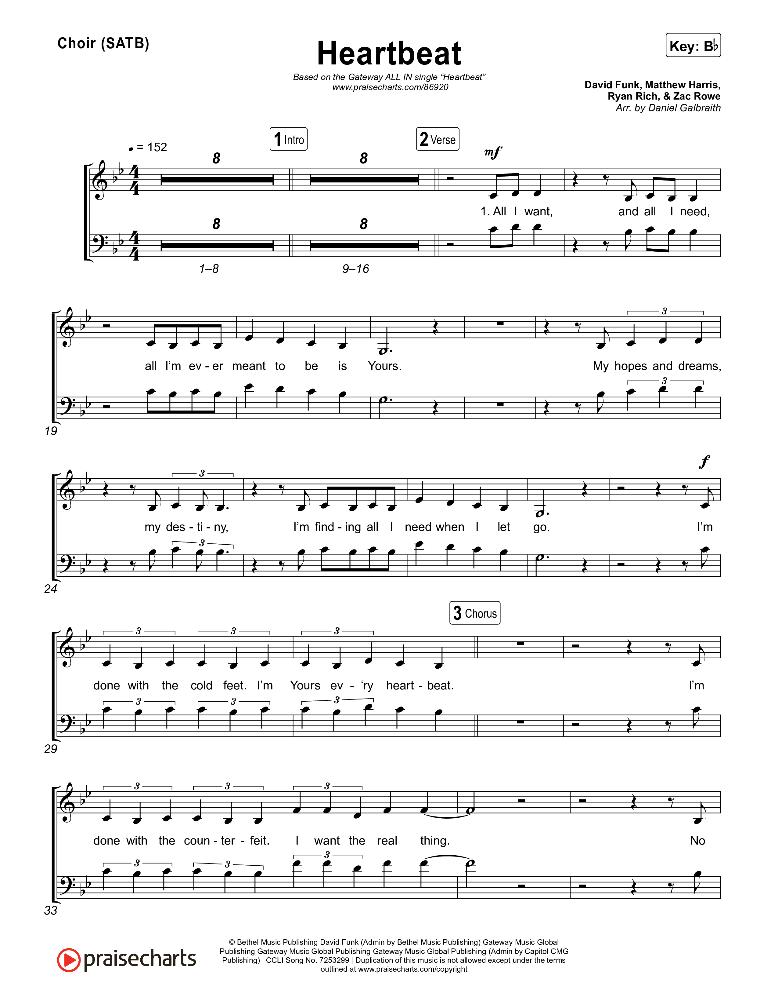 Heartbeat Choir Sheet (SATB) (Gateway ALL IN / David Funk)