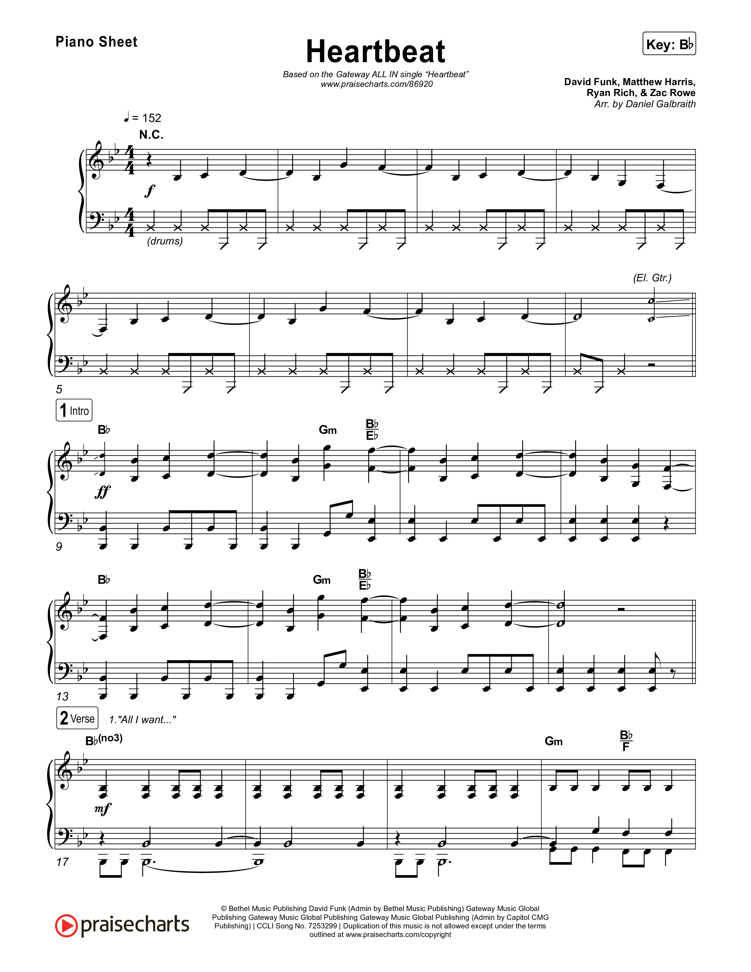 Heartbeat Piano Sheet (Gateway ALL IN / David Funk)
