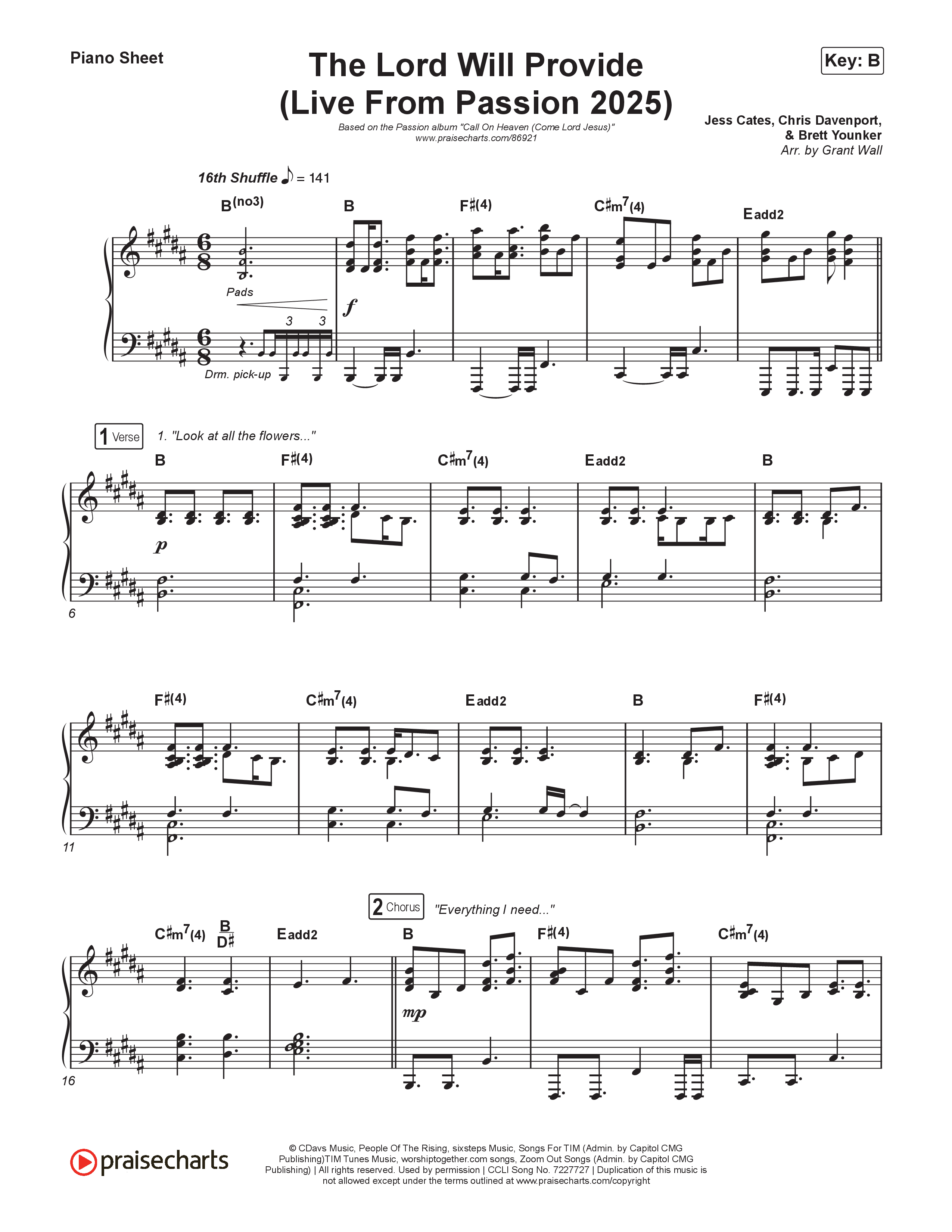 The Lord Will Provide (Live From Passion 2025) Piano Sheet (Passion / Landon Wolfe / Anna Golden)