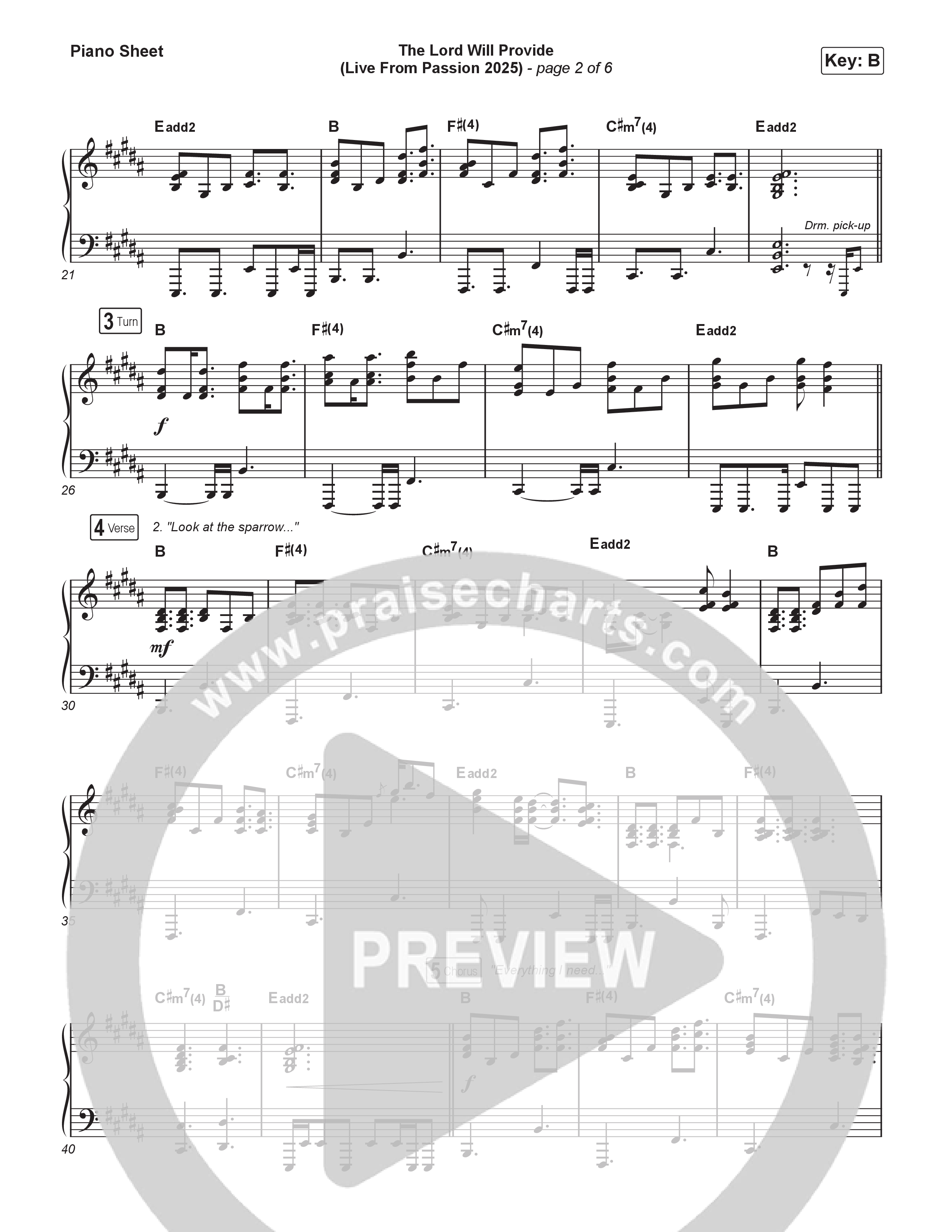 The Lord Will Provide (Live From Passion 2025) Piano Sheet (Passion / Landon Wolfe / Anna Golden)