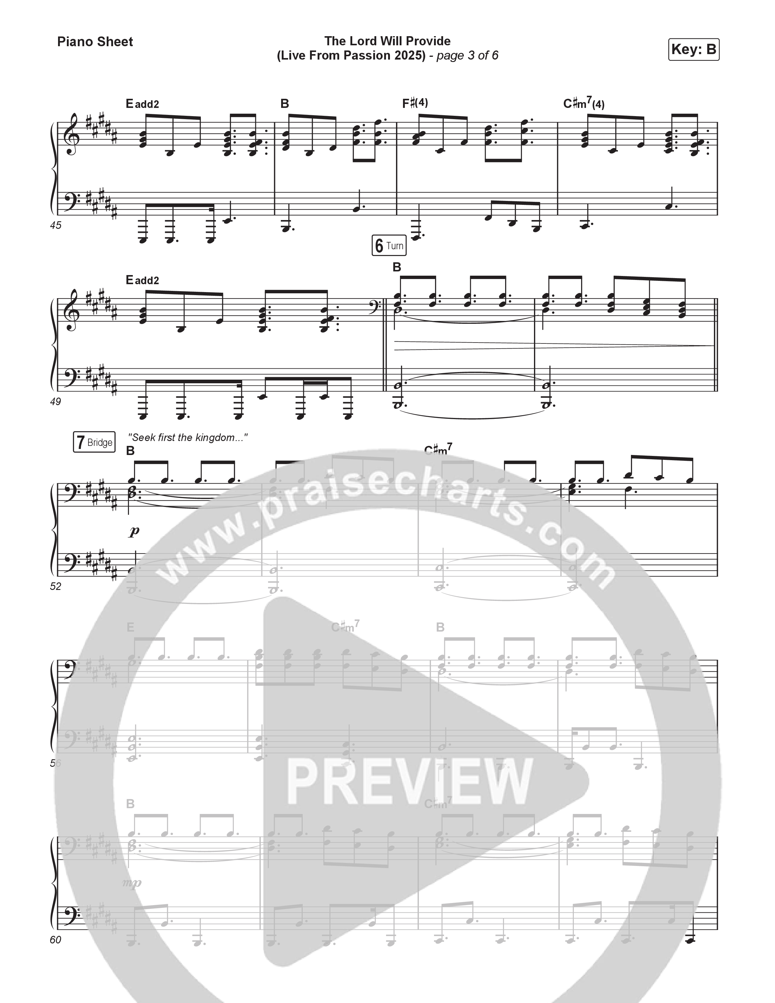 The Lord Will Provide (Live From Passion 2025) Piano Sheet (Passion / Landon Wolfe / Anna Golden)