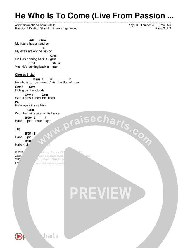 He Who Is To Come (Live From Passion 2024) Chords & Lyrics (Passion / Kristian Stanfill / Brooke Ligertwood)
