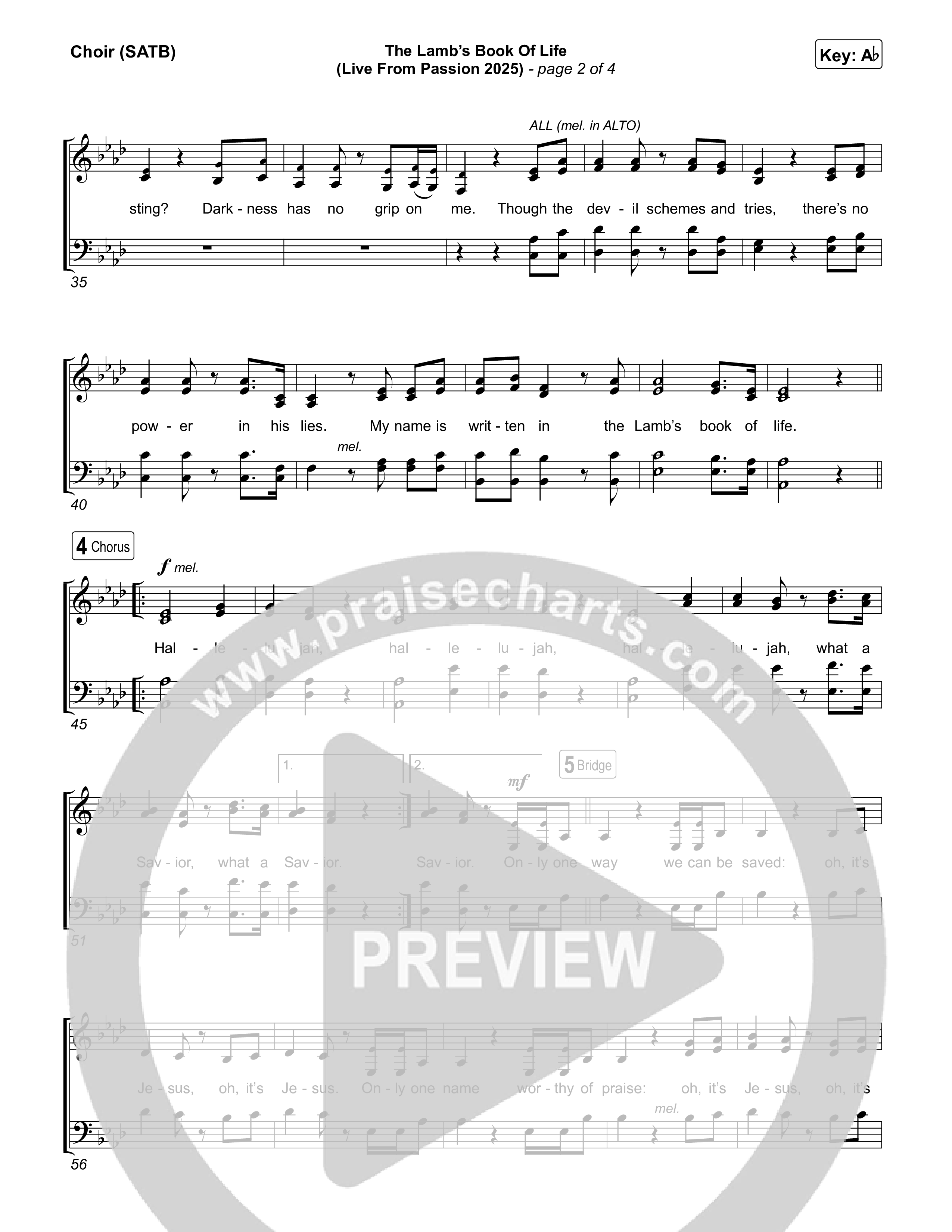 The Lamb's Book Of Life (Live From Passion 2025) Choir Sheet (SATB) (Passion / Brett Younker / Chidima / Rachel Halbach)