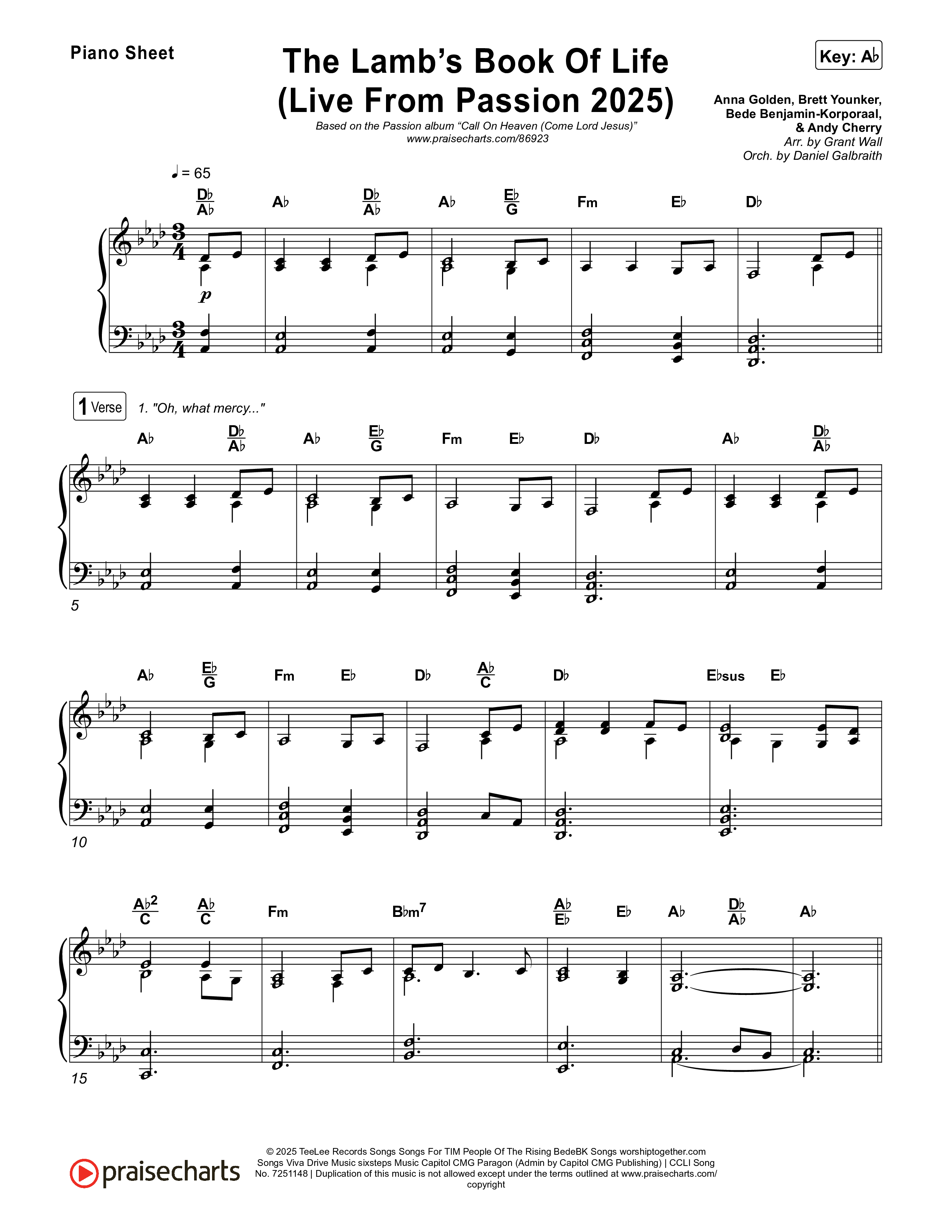 The Lamb's Book Of Life (Live From Passion 2025) Piano Sheet (Passion / Brett Younker / Chidima / Rachel Halbach)