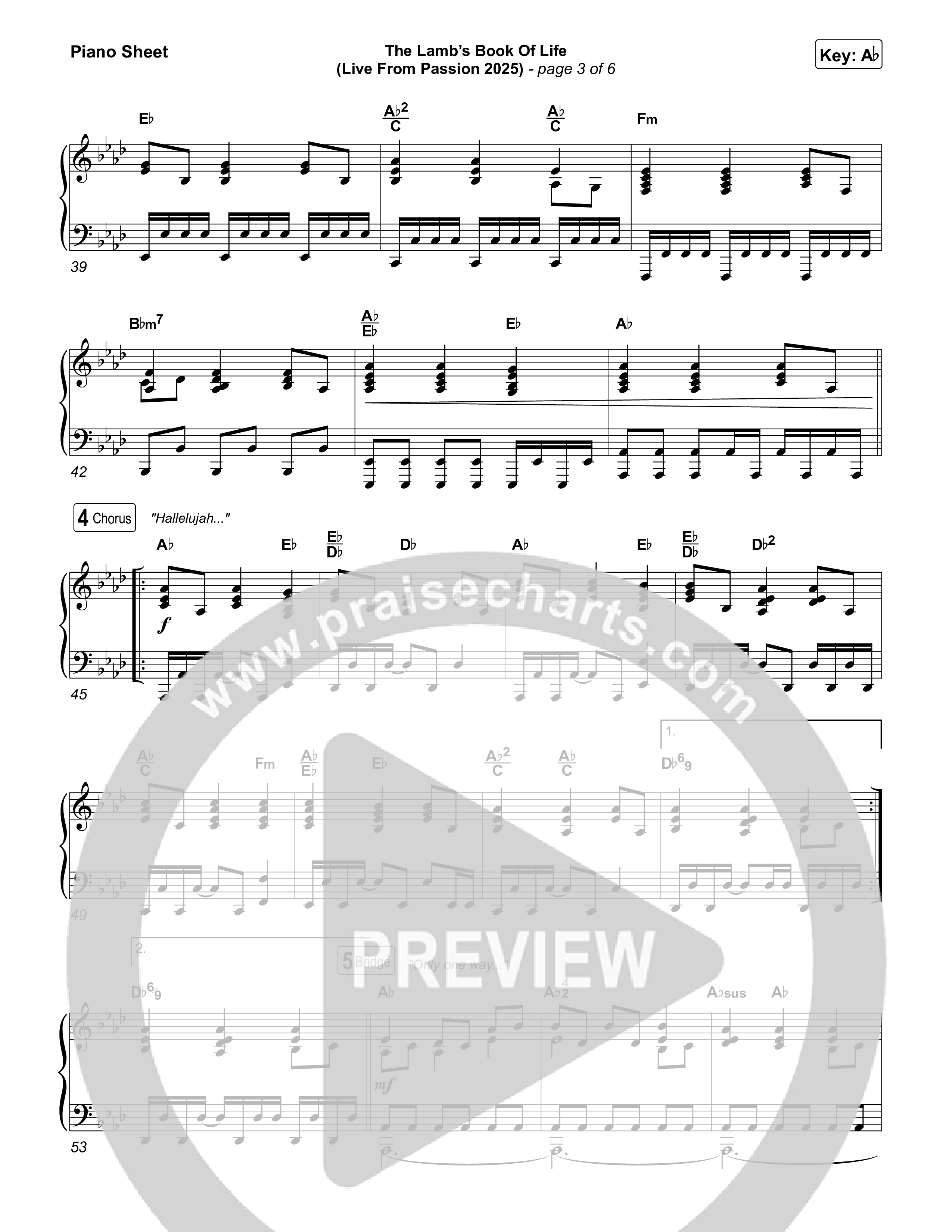 The Lamb's Book Of Life (Live From Passion 2025) Piano Sheet (Passion / Brett Younker / Chidima / Rachel Halbach)