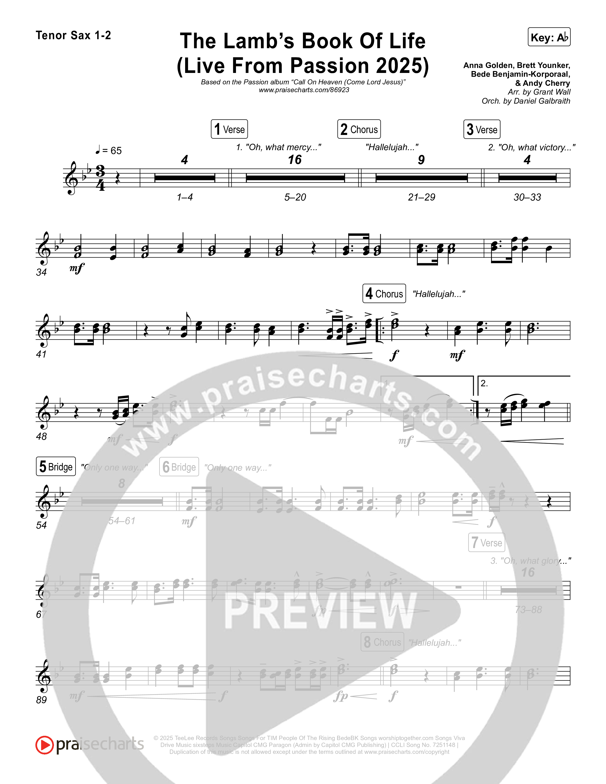 The Lamb's Book Of Life (Live From Passion 2025) Tenor Sax 1,2 (Passion / Brett Younker / Chidima / Rachel Halbach)