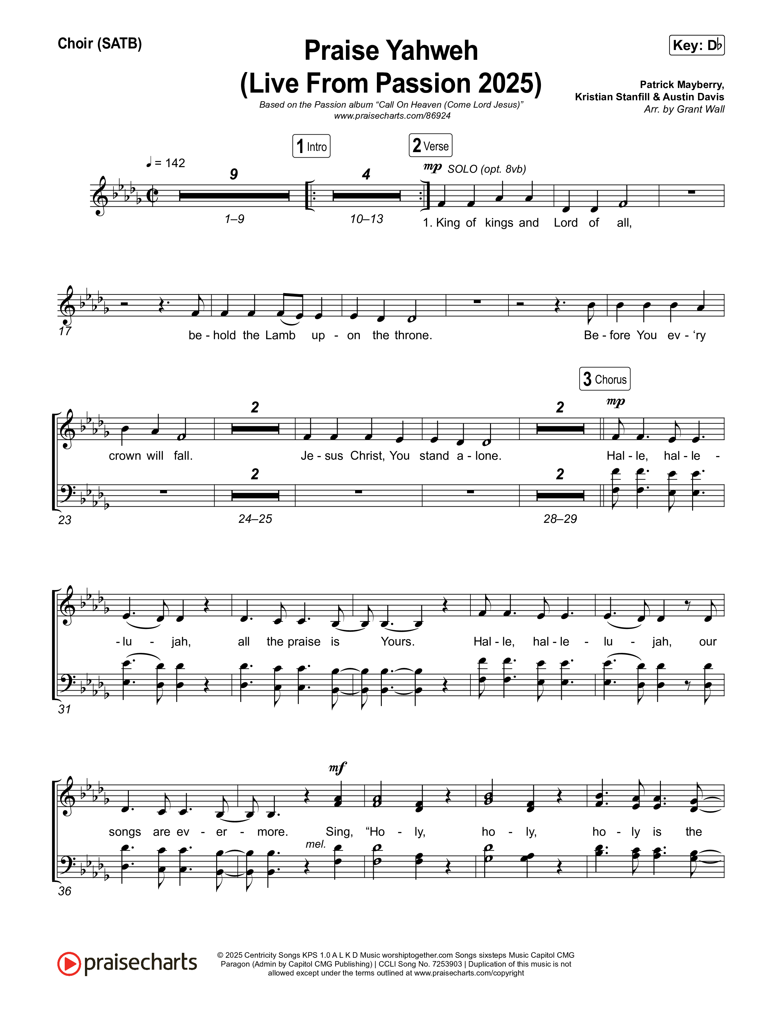 Praise Yahweh (Live From Passion 2025) Choir Sheet (SATB) (Passion / Kristian Stanfill)