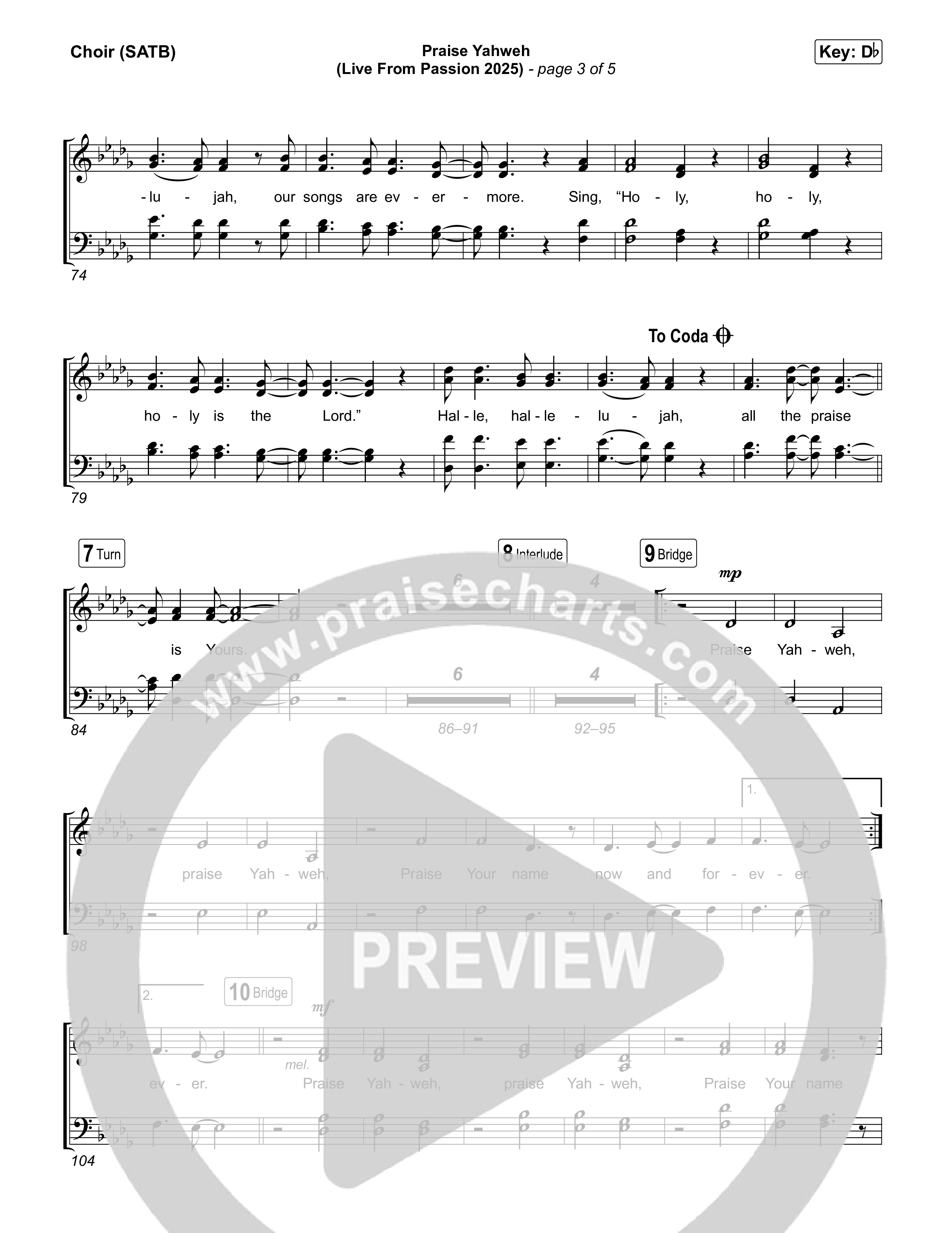 Praise Yahweh (Live From Passion 2025) Choir Sheet (SATB) (Passion / Kristian Stanfill)