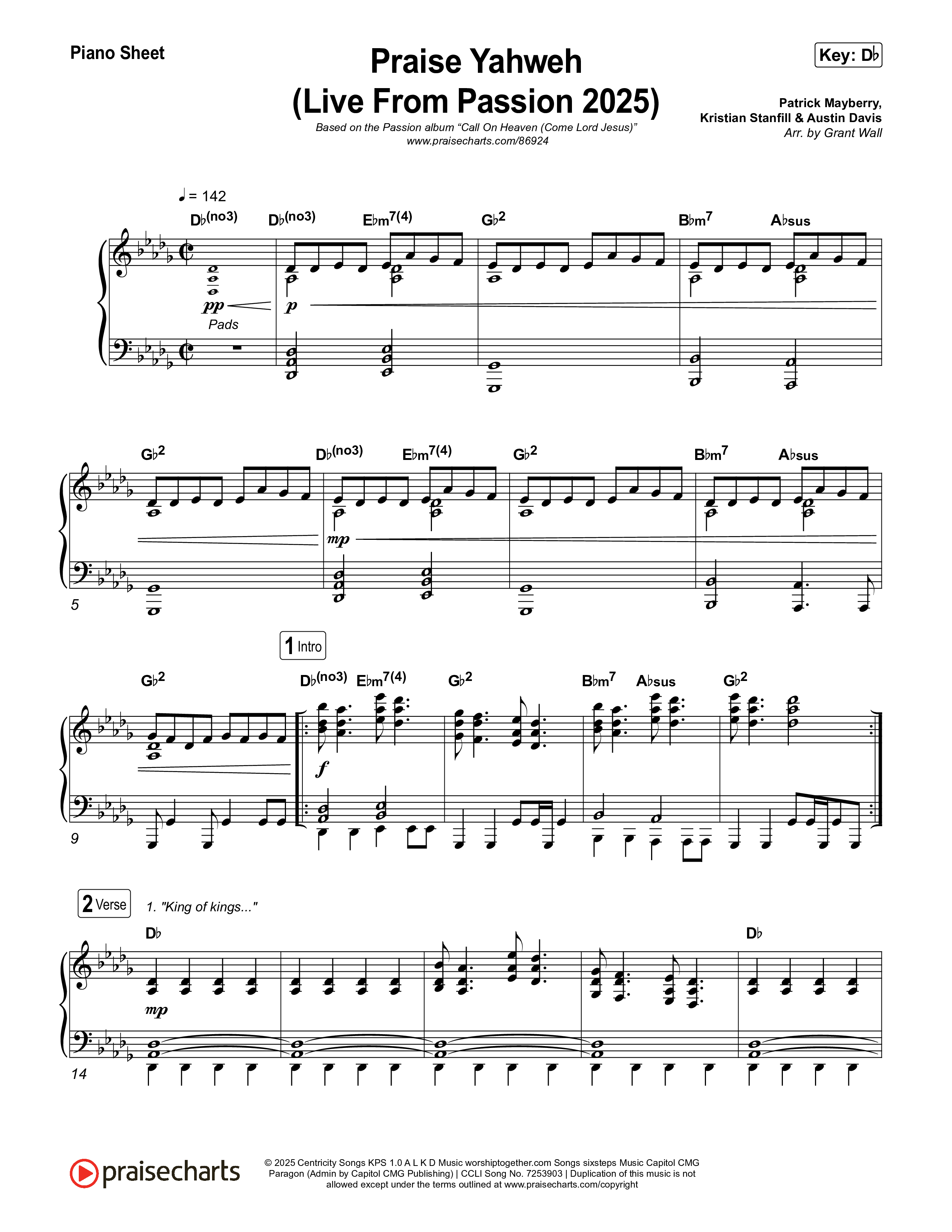 Praise Yahweh (Live From Passion 2025) Piano Sheet (Passion / Kristian Stanfill)