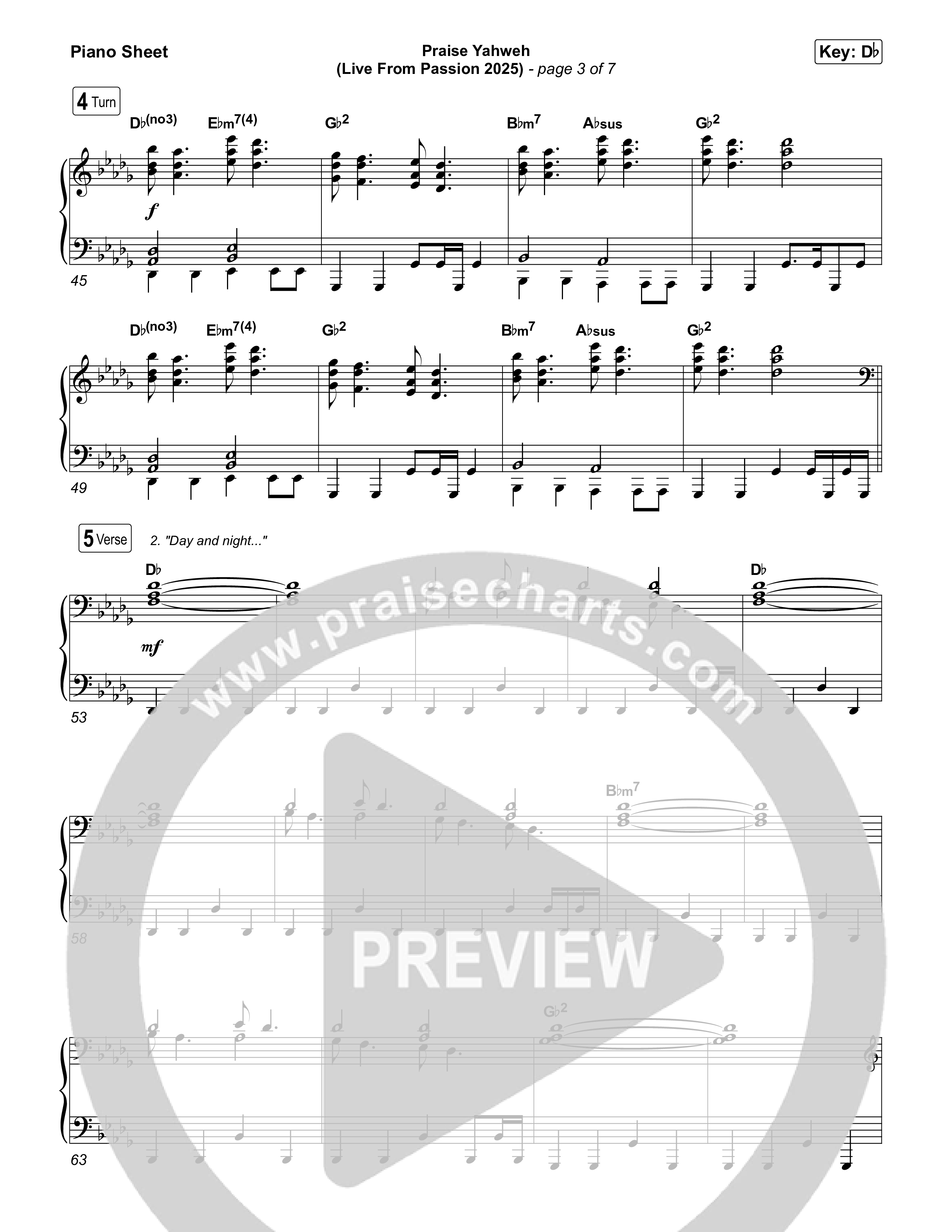 Praise Yahweh (Live From Passion 2025) Piano Sheet (Passion / Kristian Stanfill)