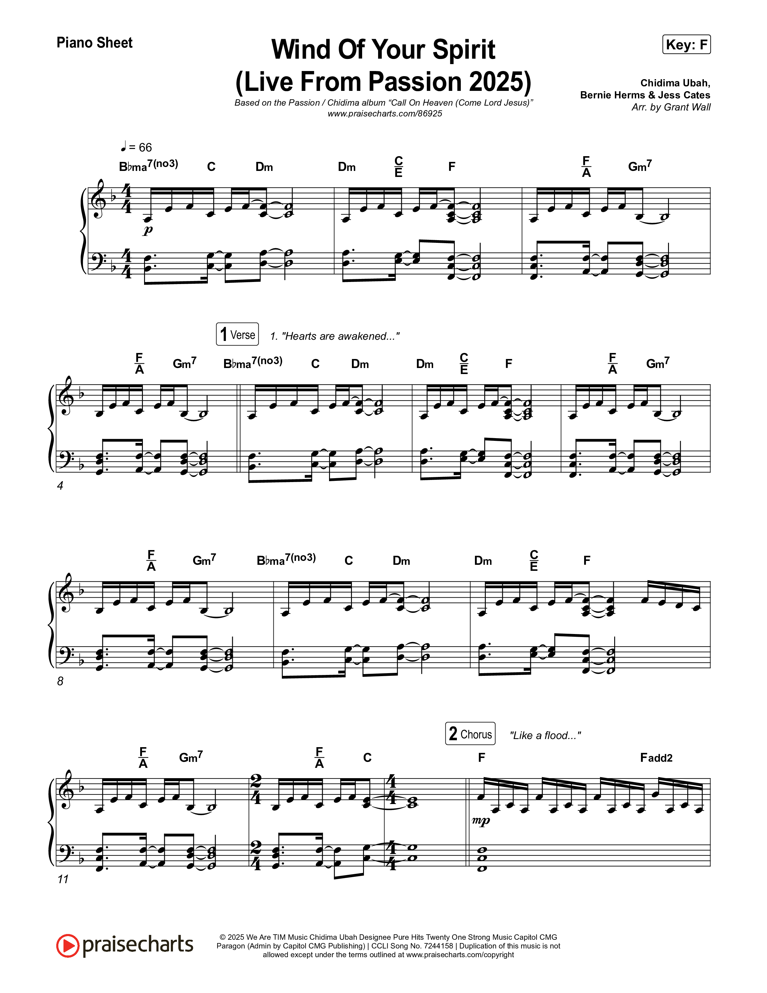 Wind Of Your Spirit (Live From Passion 2025) Piano Sheet (Passion / Kristian Stanfill)