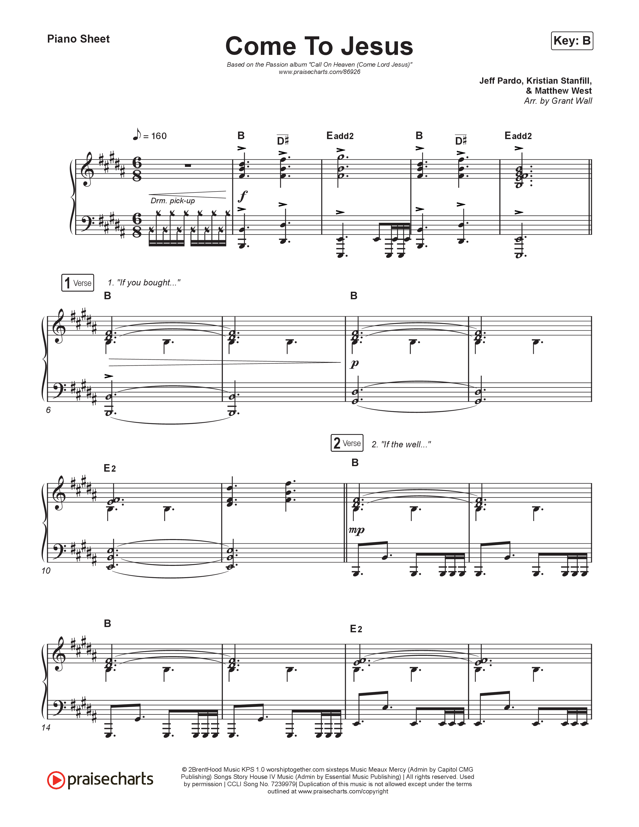 Come To Jesus (Live From Passion 2025) Piano Sheet (Passion / Kristian Stanfill)