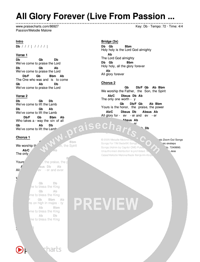 All Glory Forever (Live From Passion 2025) Chords & Lyrics (Passion / Melodie Malone)
