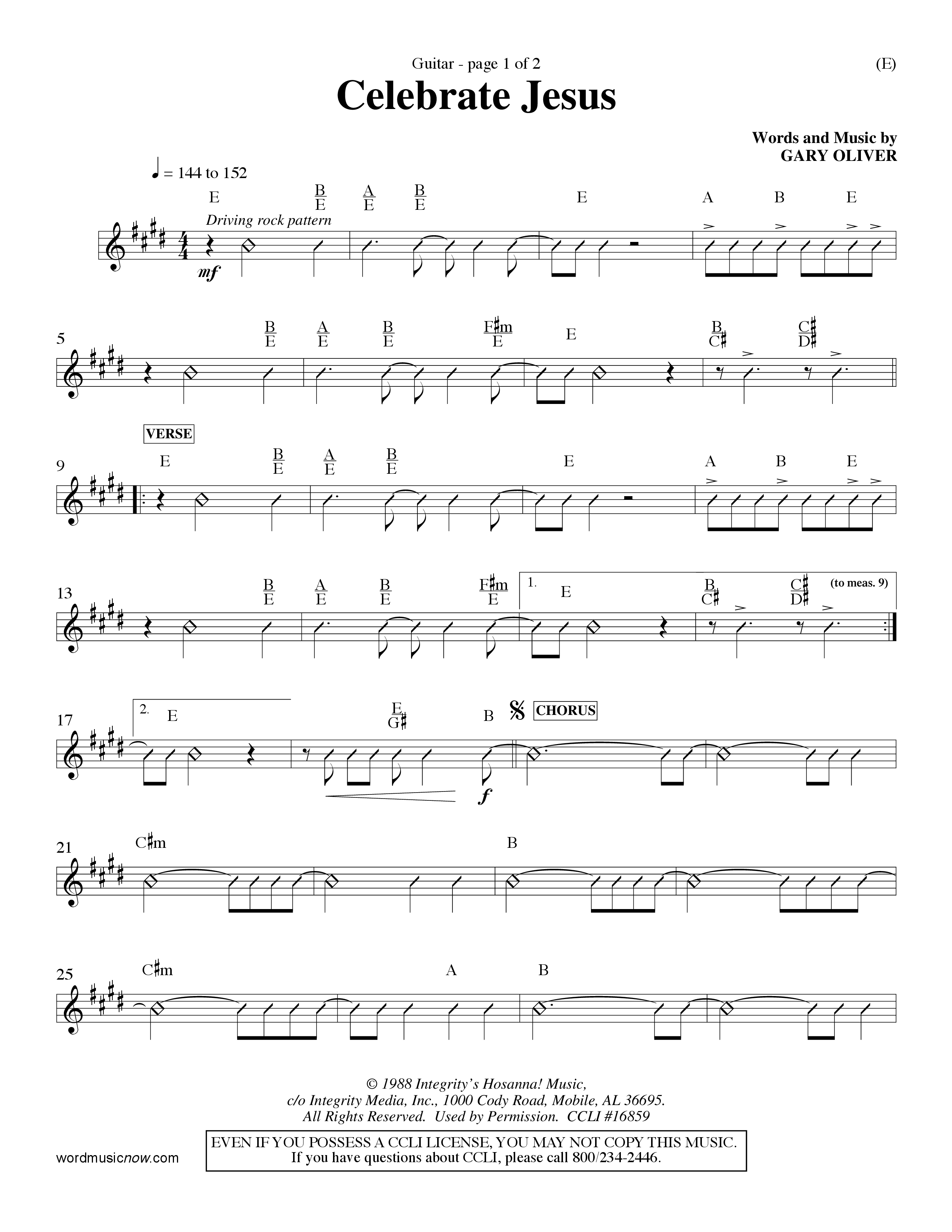 Celebrate Jesus (Choral Anthem SATB) Acoustic Guitar (Word Music Choral / Arr. Ron Myers / Arr. Wayne Yankie)