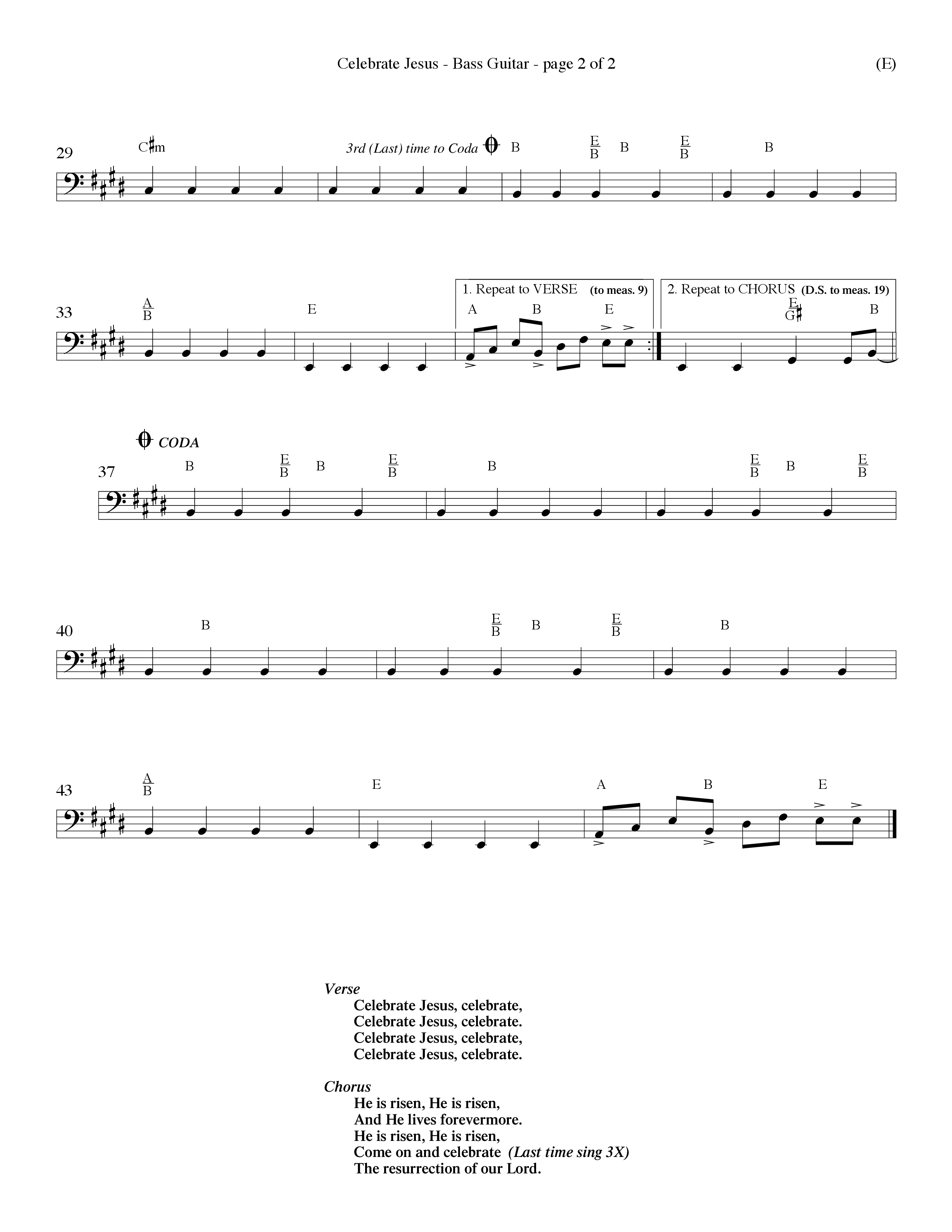 Celebrate Jesus (Choral Anthem SATB) Bass Guitar (Word Music Choral / Arr. Ron Myers / Arr. Wayne Yankie)