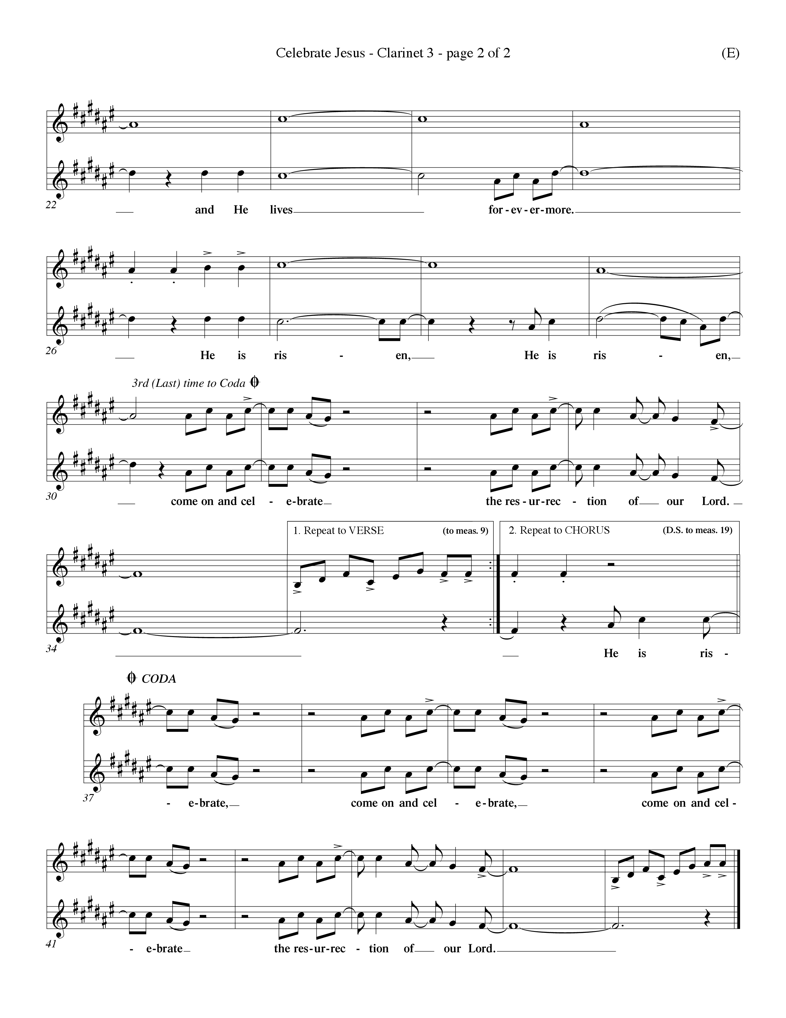 Celebrate Jesus (Choral Anthem SATB) Clarinet 3 (Word Music Choral / Arr. Ron Myers / Arr. Wayne Yankie)