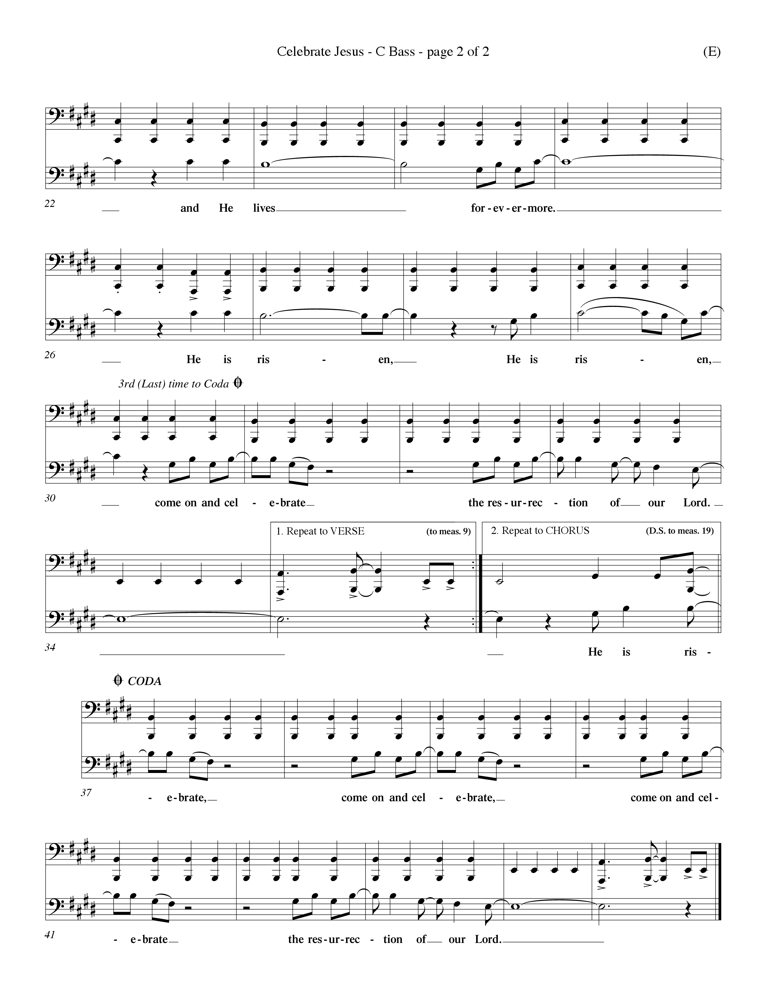 Celebrate Jesus (Choral Anthem SATB) Contrabass (Word Music Choral / Arr. Ron Myers / Arr. Wayne Yankie)