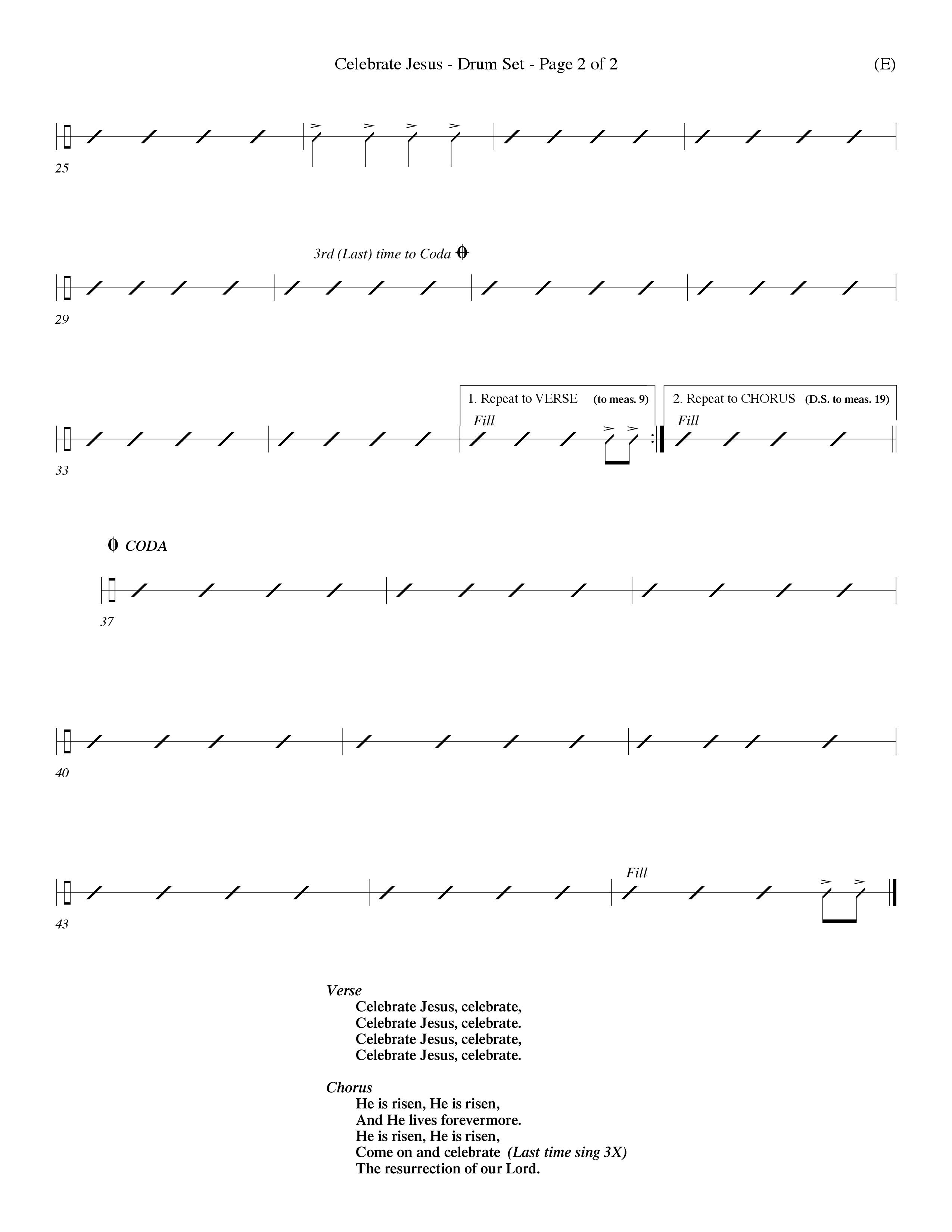 Celebrate Jesus (Choral Anthem SATB) Drum Set (Word Music Choral / Arr. Ron Myers / Arr. Wayne Yankie)
