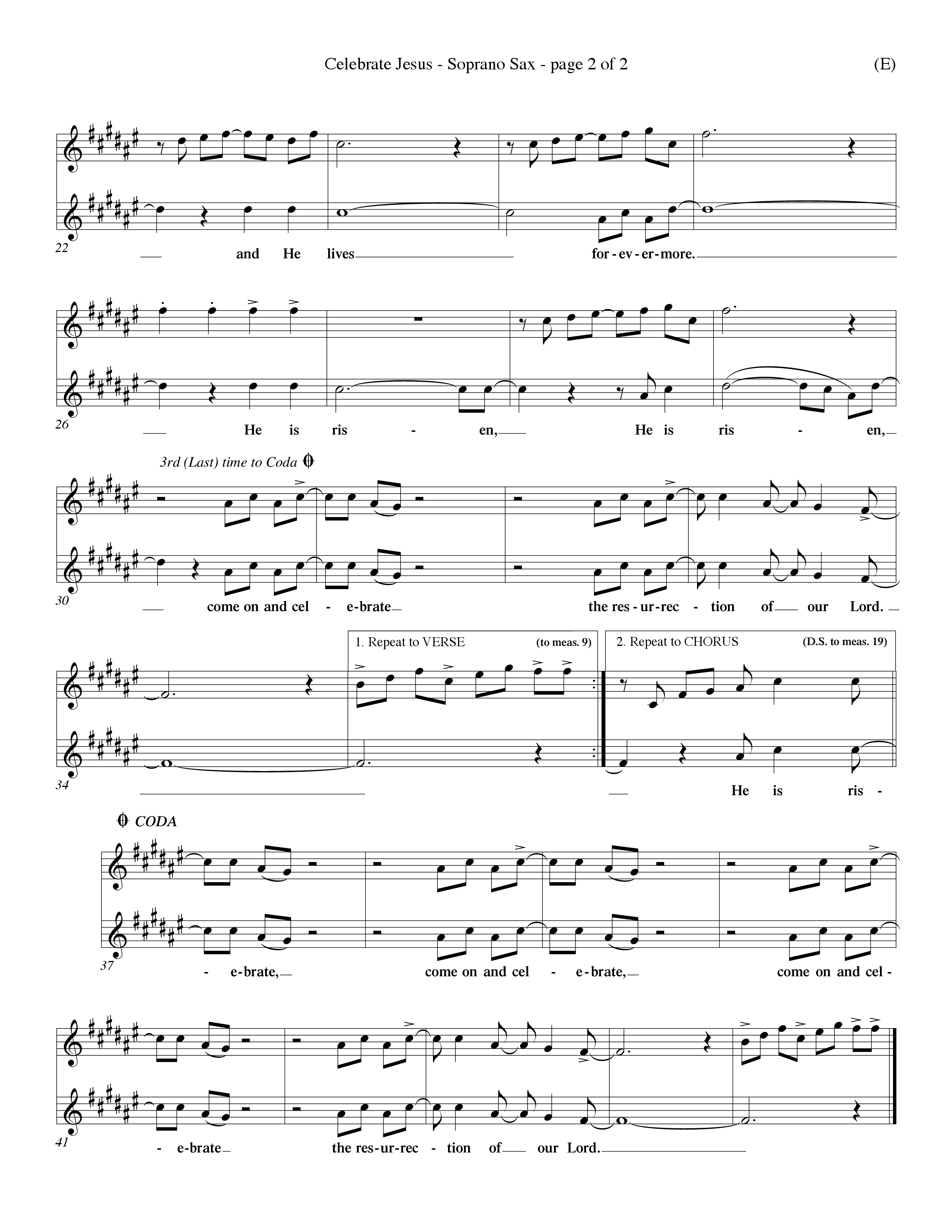 Celebrate Jesus (Choral Anthem SATB) Saxophone (Word Music Choral / Arr. Ron Myers / Arr. Wayne Yankie)