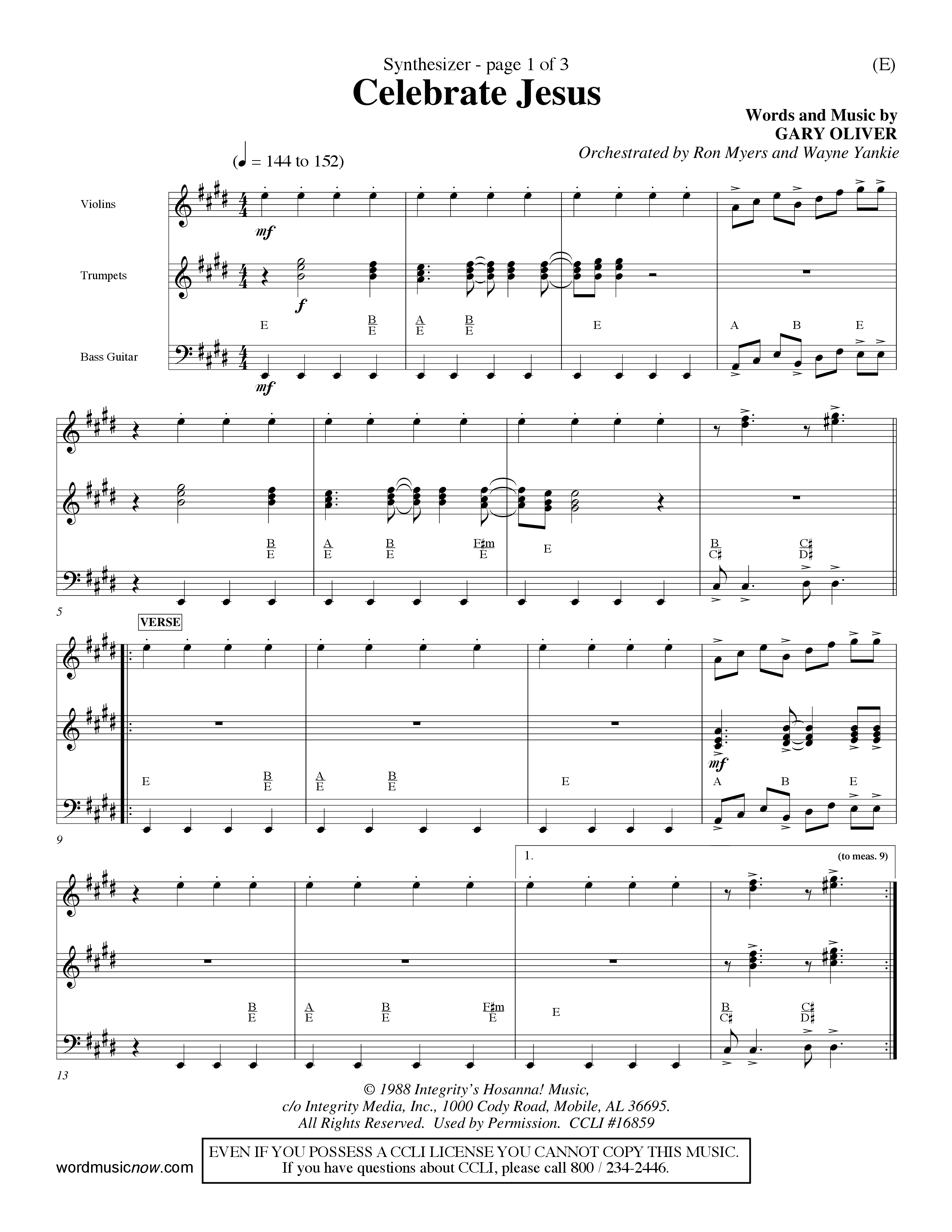 Celebrate Jesus (Choral Anthem SATB) Synth (Word Music Choral / Arr. Ron Myers / Arr. Wayne Yankie)