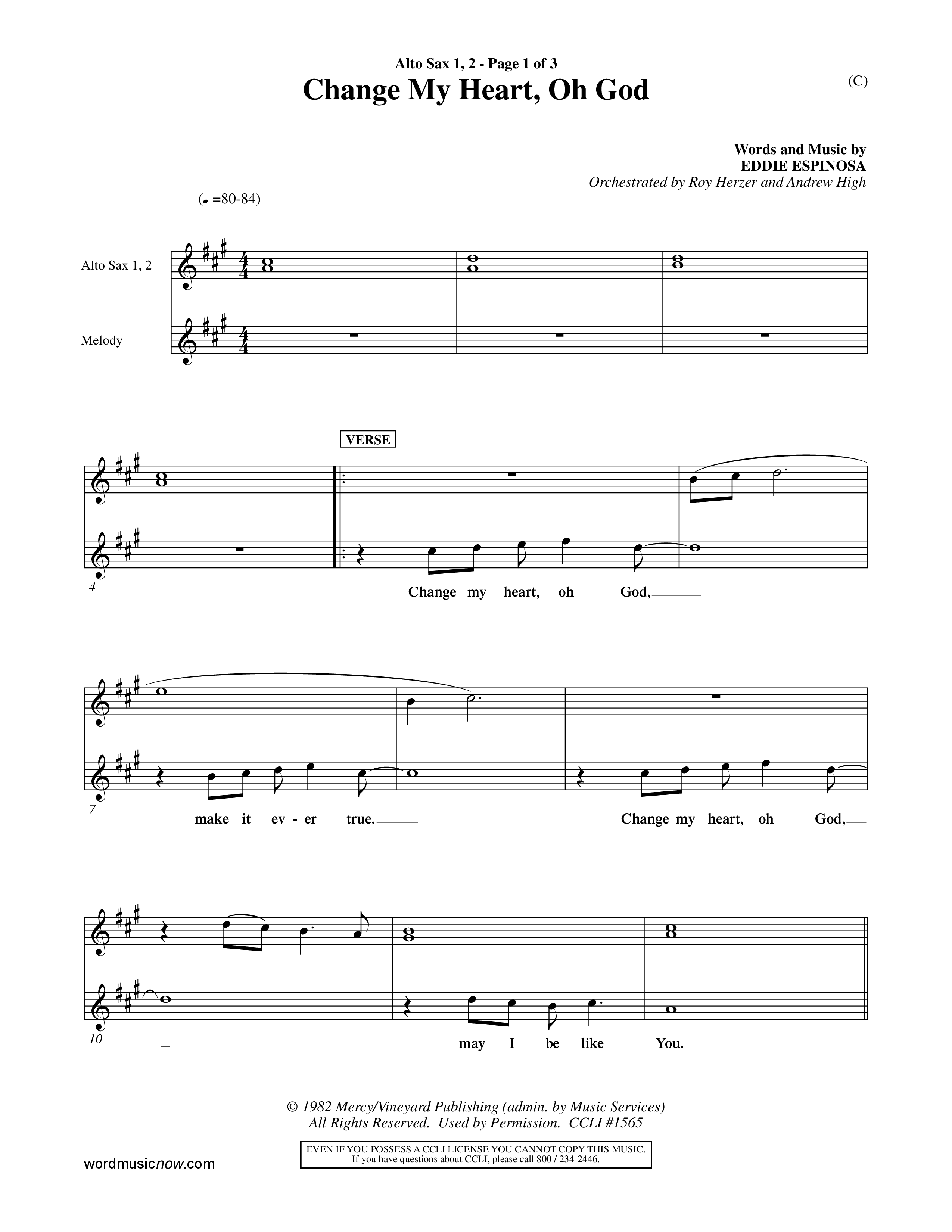 Change My Heart Oh God (Choral Anthem SATB) Alto Sax 1/2 (Word Music Choral / Orch. Roy Herzer / Orch. Andrew High)