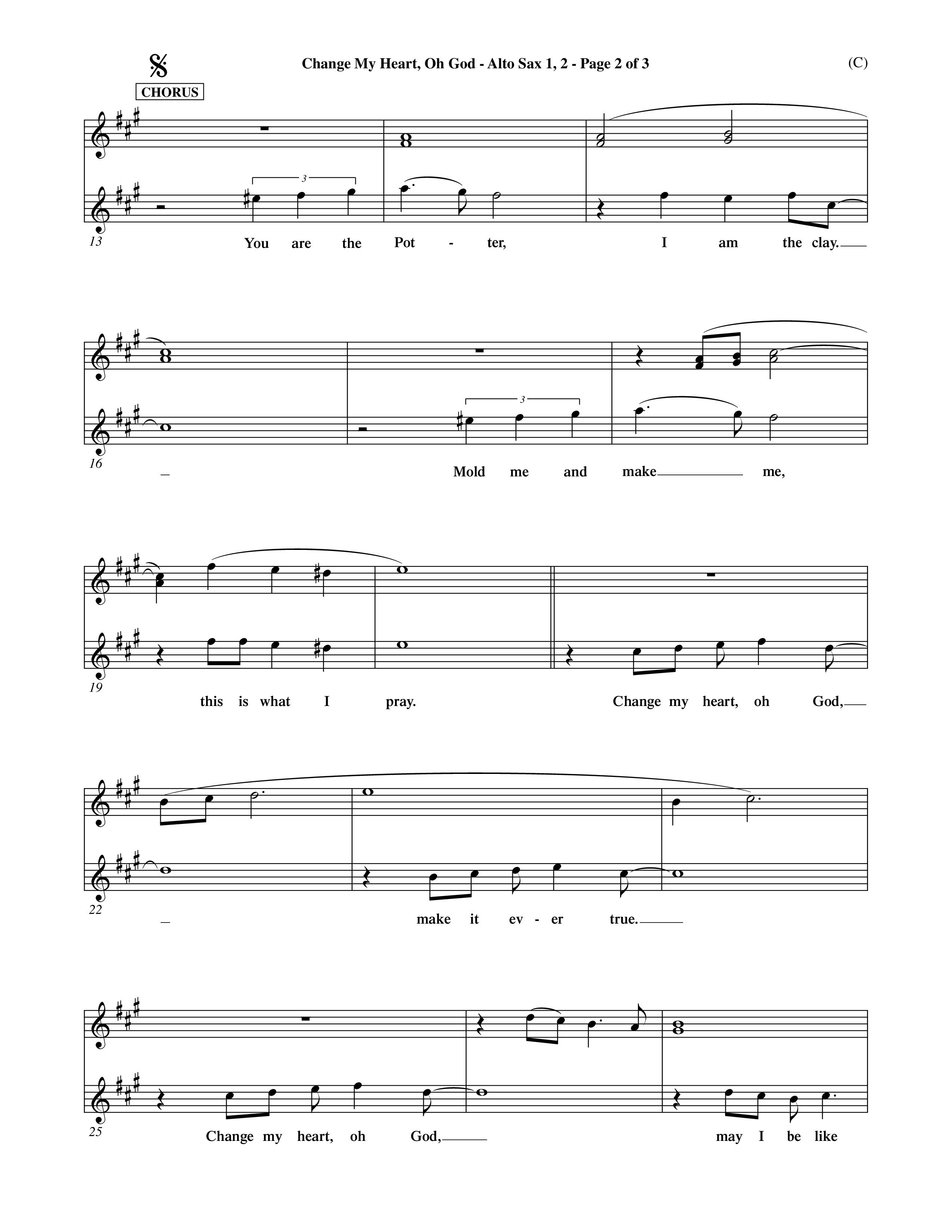 Change My Heart Oh God (Choral Anthem SATB) Alto Sax 1/2 (Word Music Choral / Orch. Roy Herzer / Orch. Andrew High)
