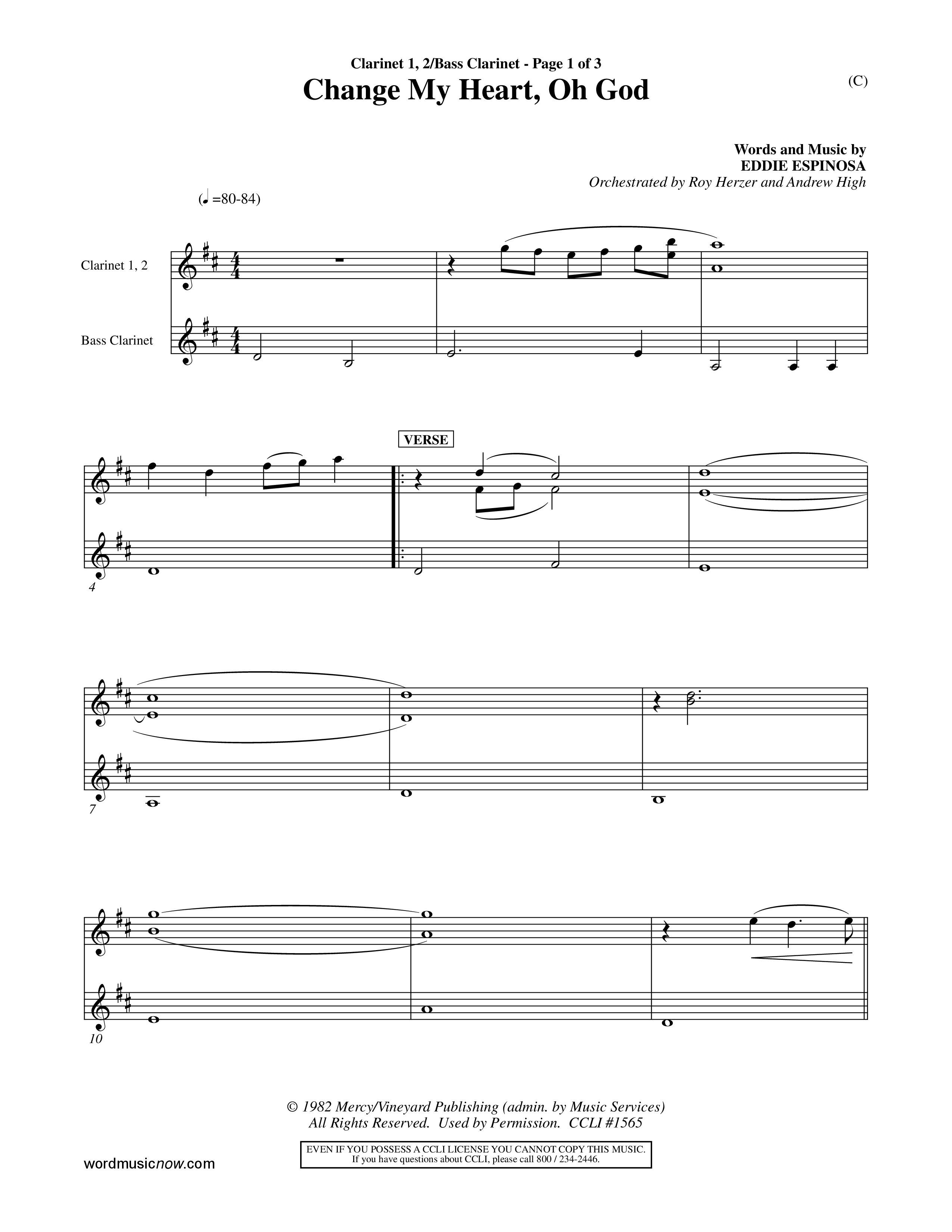 Change My Heart Oh God (Choral Anthem SATB) Clarinet 1/2, Bass Clarinet (Word Music Choral / Orch. Roy Herzer / Orch. Andrew High)